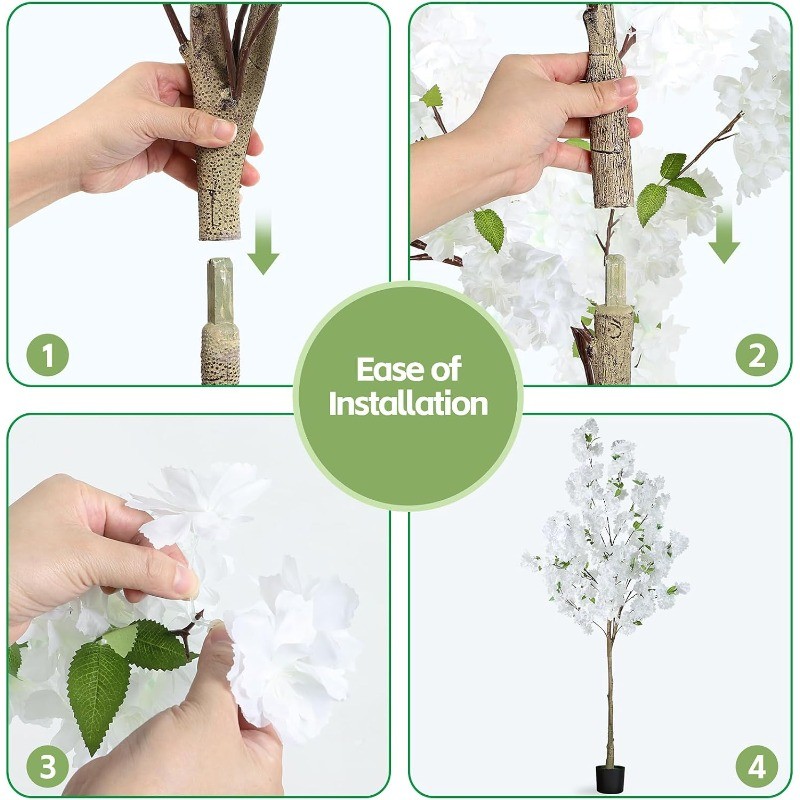 6Ft Tall White Artificial Cherry Blossom Tree,Faux Tree with Plastic Nursery Pot