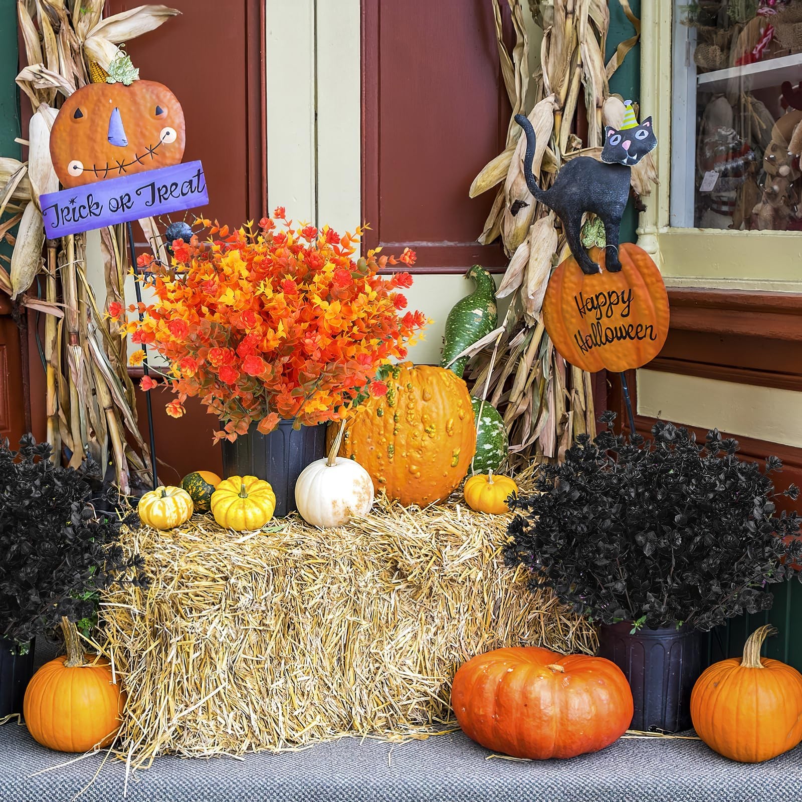 12 Bundles Black Artificial Flowers – No Fade Faux Plants for Halloween Decor, I