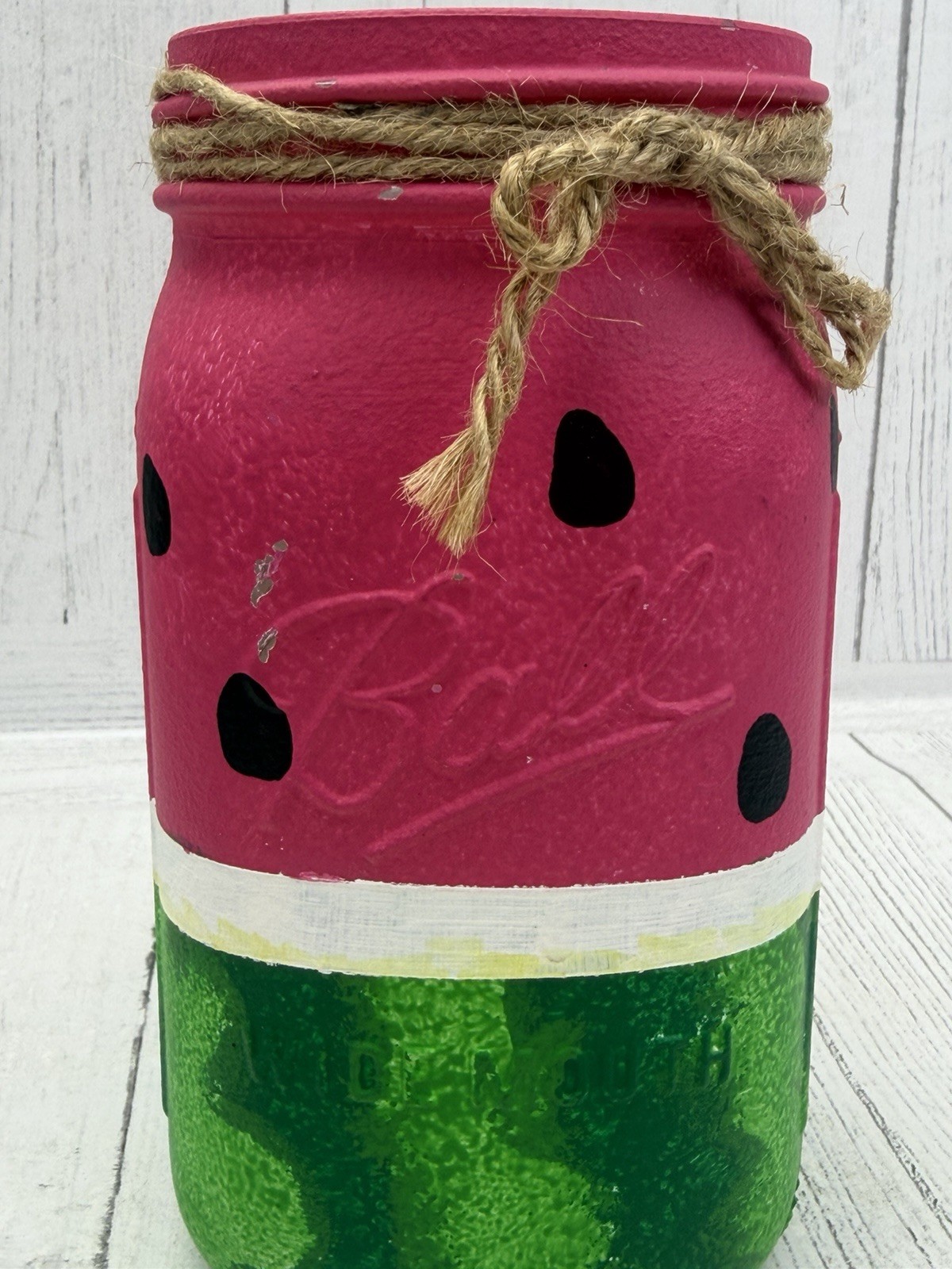 Hand Painted Watermelon Mason Jar Set Summer Rustic Decor Centerpiece