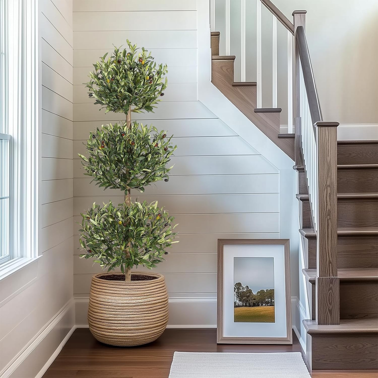5ft Artificial Olive Tree Triple Ball Topiary Faux Plant Potted Fake Shrub Pot