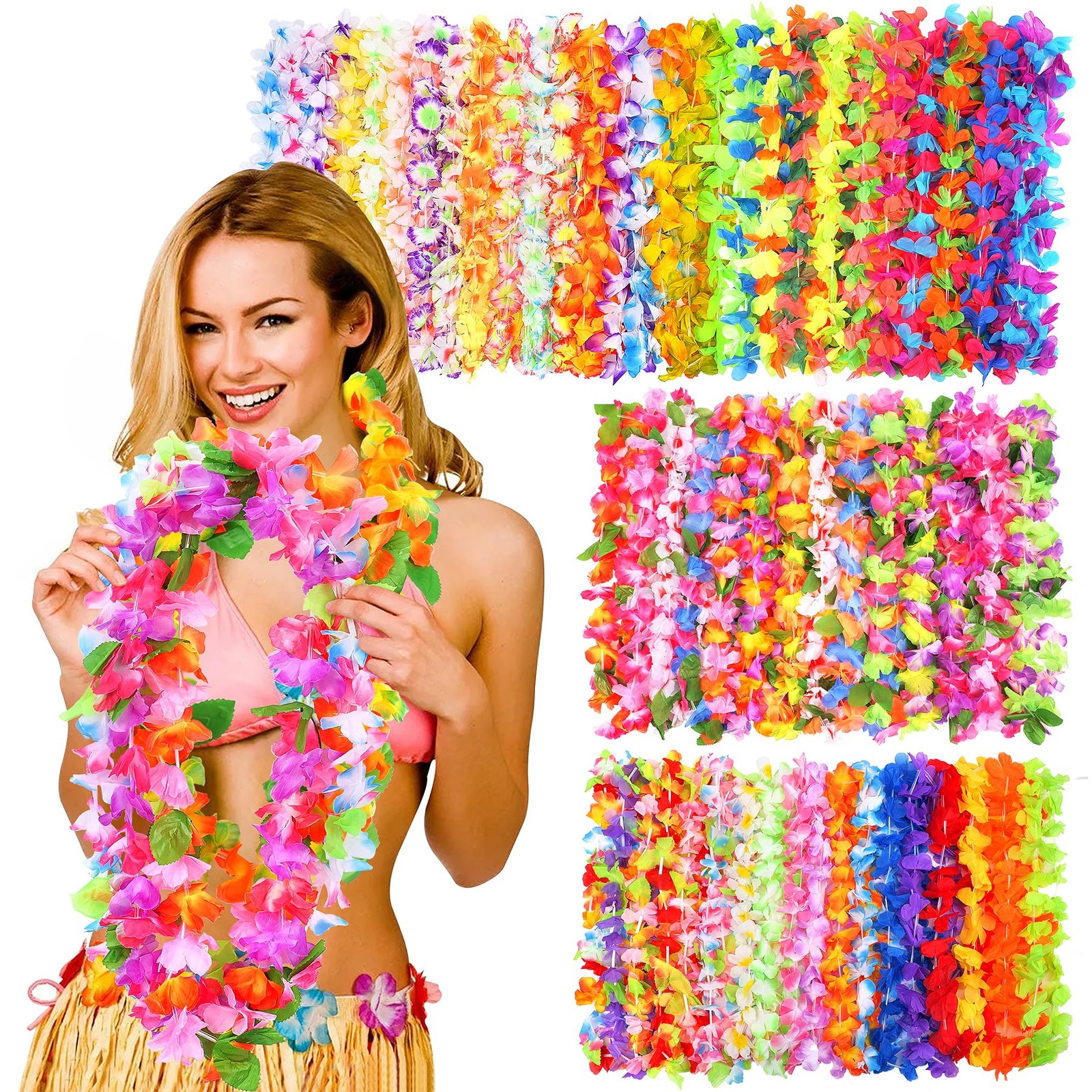 Hawaiian Leis for Luau Party, 60PCS Tropical Flower Lei for Summer Beach Part…