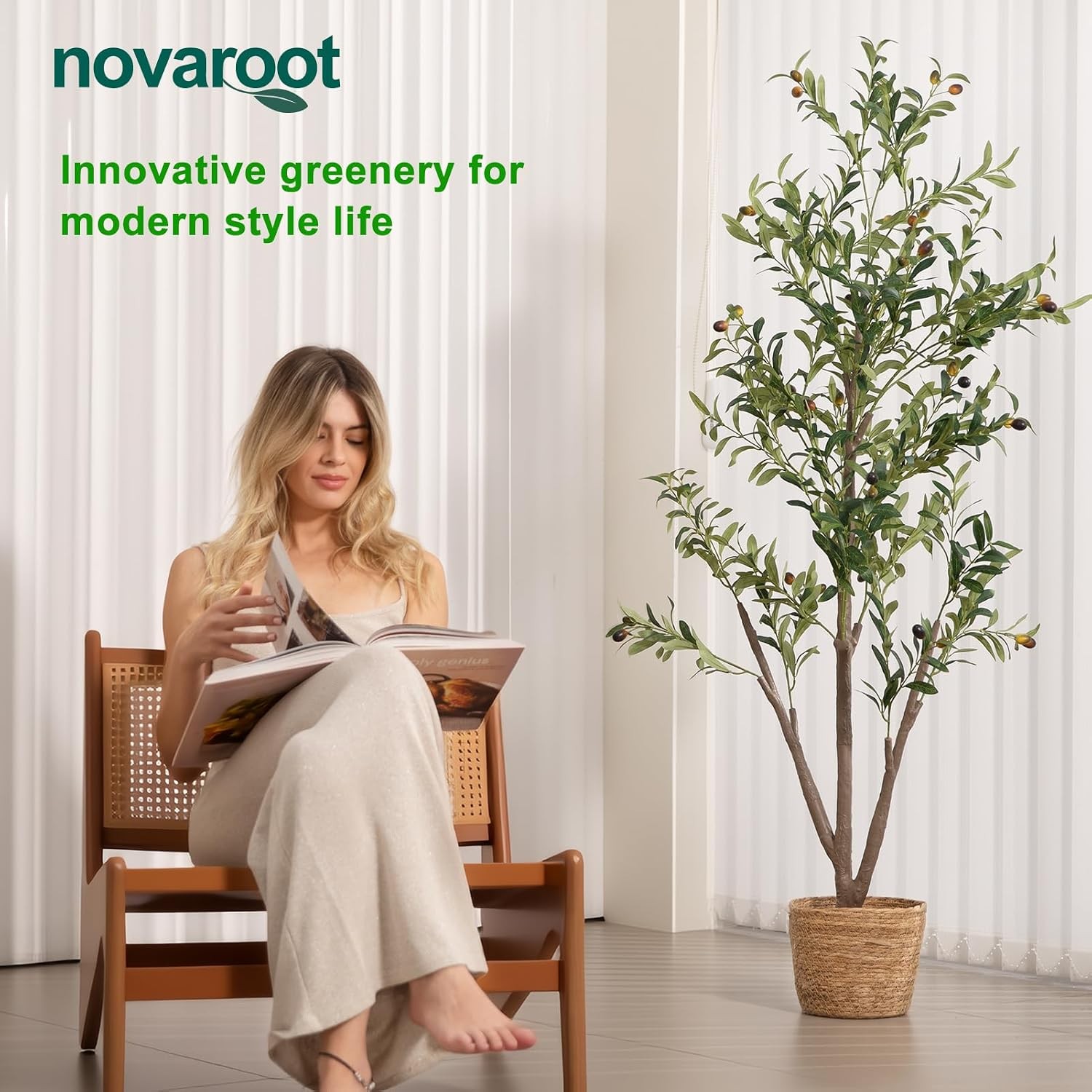 Olive Trees Artificial Indoor, 5FT Tall Faux Olive Tree with Moss and Planter,