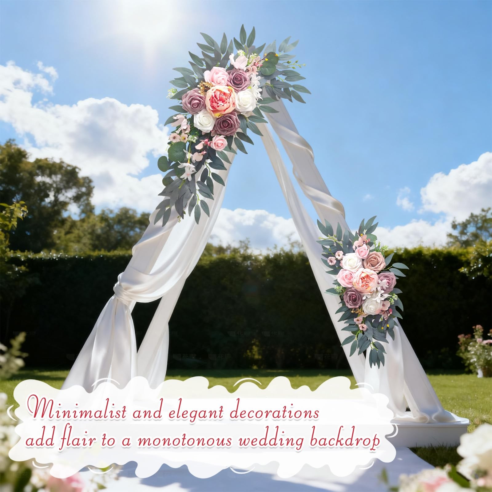 2 Pack Wedding Arch Flowers Artificial Dusty Rose Floral Decor Ceremony Pink