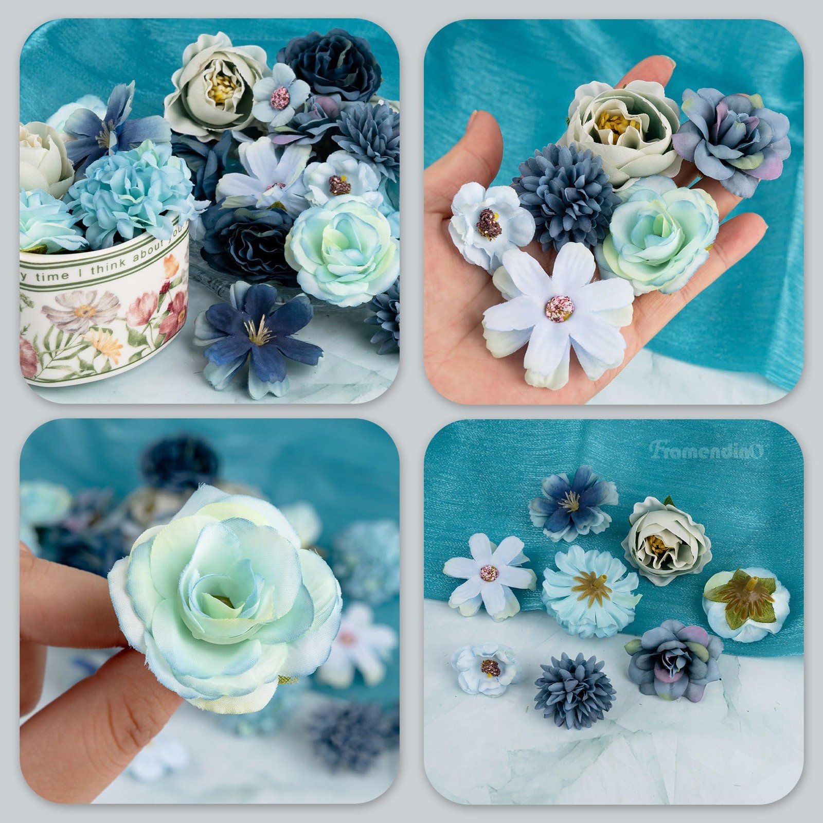 40 Pack Blue Mini Faux Flower Heads Silk Daisy Crafting DIY Crafts Decor 10x