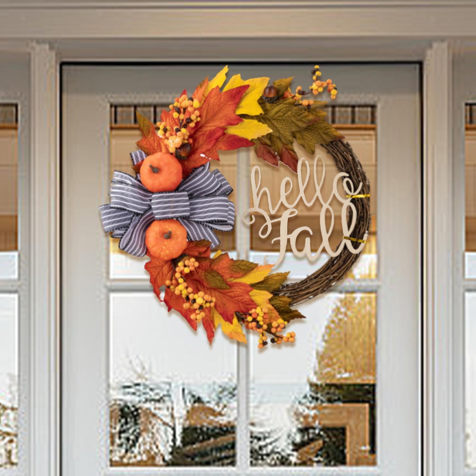 Artificial Pumpkin Wreath Harvest Farmhouse Porch Fall Wreath for Front Door