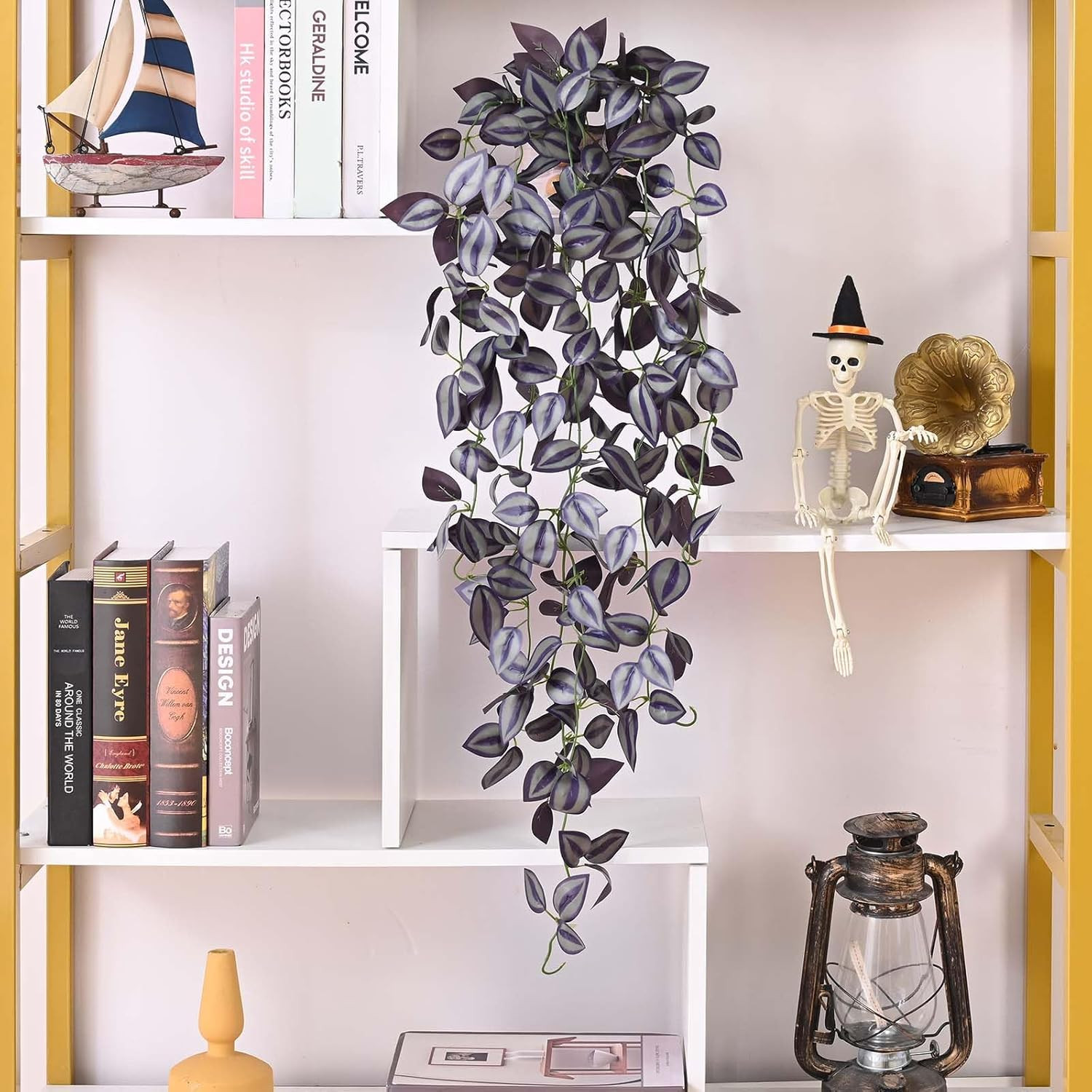 Fake Hanging Plants, 2Pcs Artificial Hanging Plant, Faux Deep Purple Vines Hangi