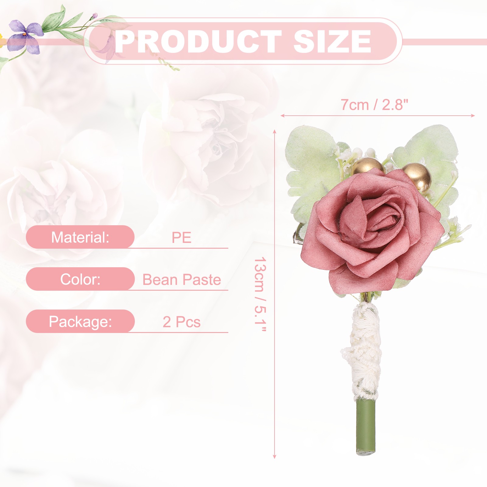 Bean Paste Wedding Boutonnieres for Men 2Pcs Webbing Artificial Flowers