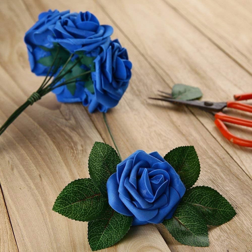 Transform Your Space with 50 Eco-Friendly Royal Blue Artificial Roses & Leaves