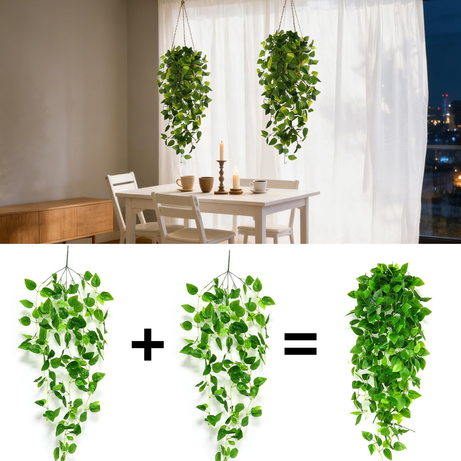 Fake Hanging Plants 2pcs Artificial Hanging Plant for Indoor Outdoor Faux Pot…