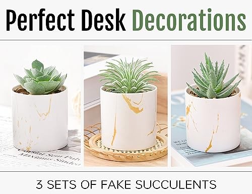 3 Pack Small Fake Plants Succulents Plants Artificial in Pots for Home Green