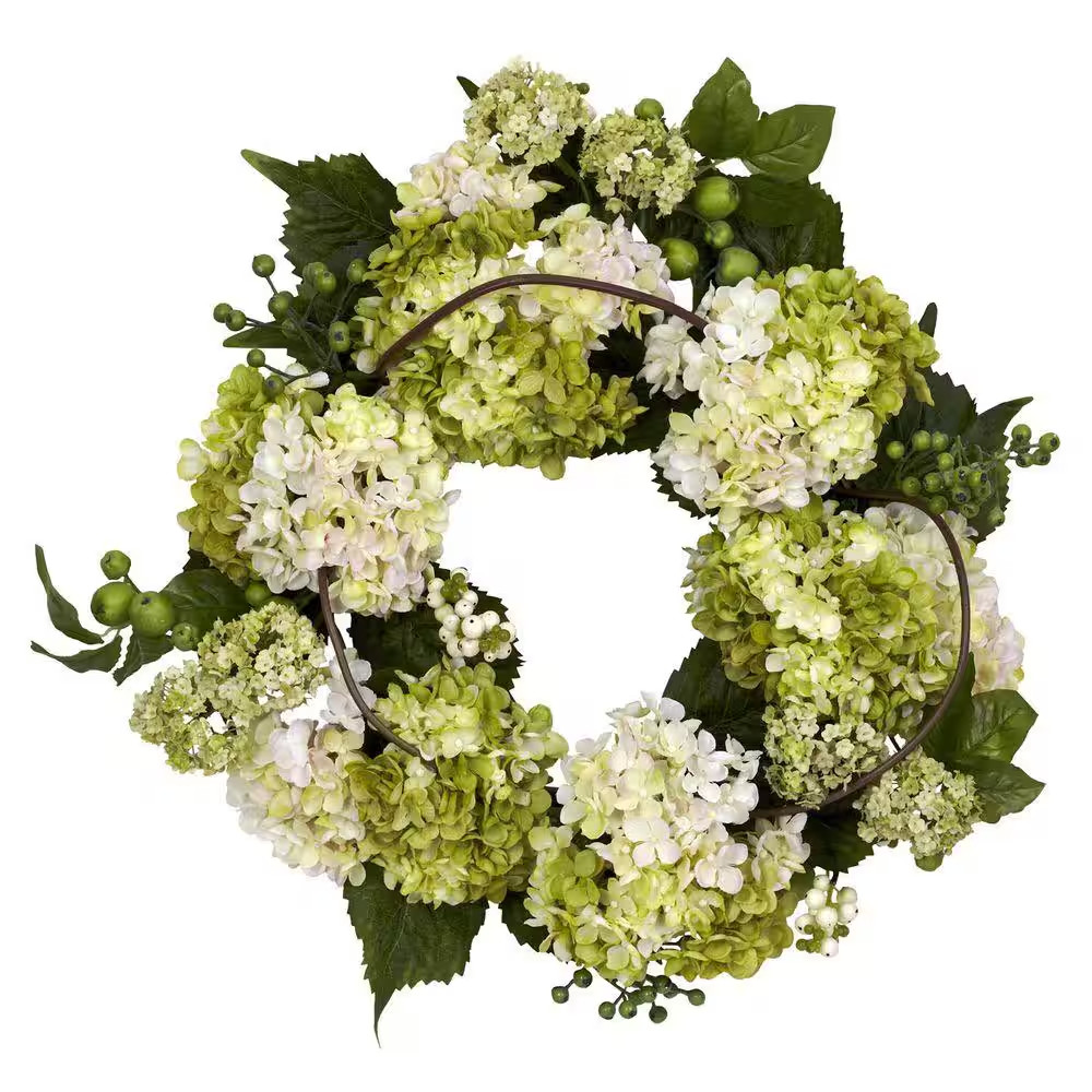 22.0 In. Artificial H Cream and Green Hydrangea Wreath