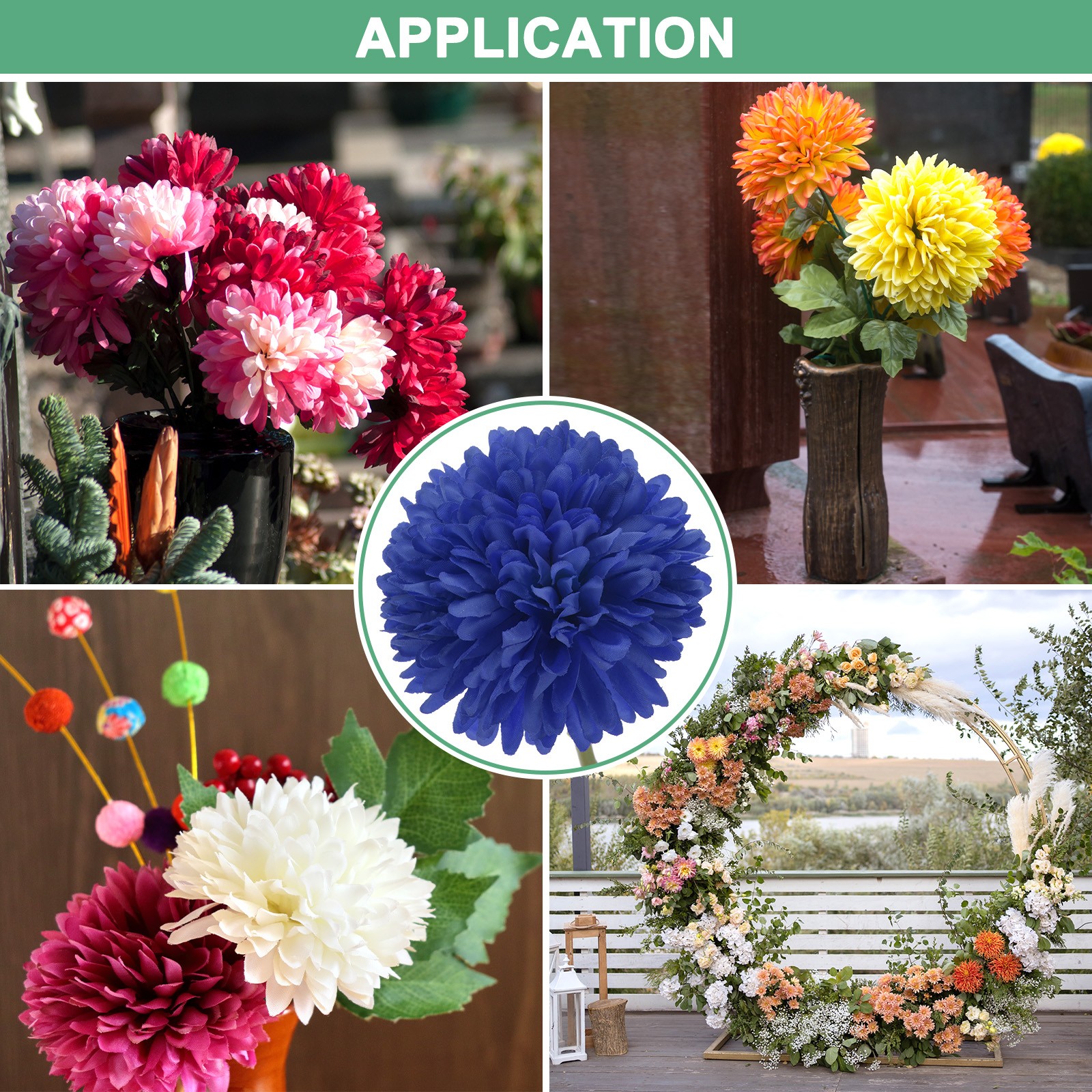 12-Pack Artificial Chrysanthemum Ball Flowers for Home Decor [Dark Blue]