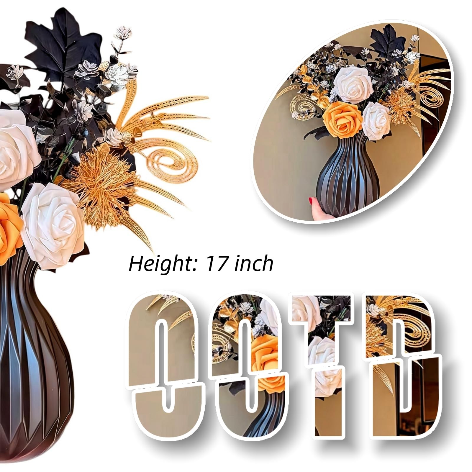 11 PCS 17 Inch Artificial Fake Rose Flowers Black Gold Gothic Bouquet Modern