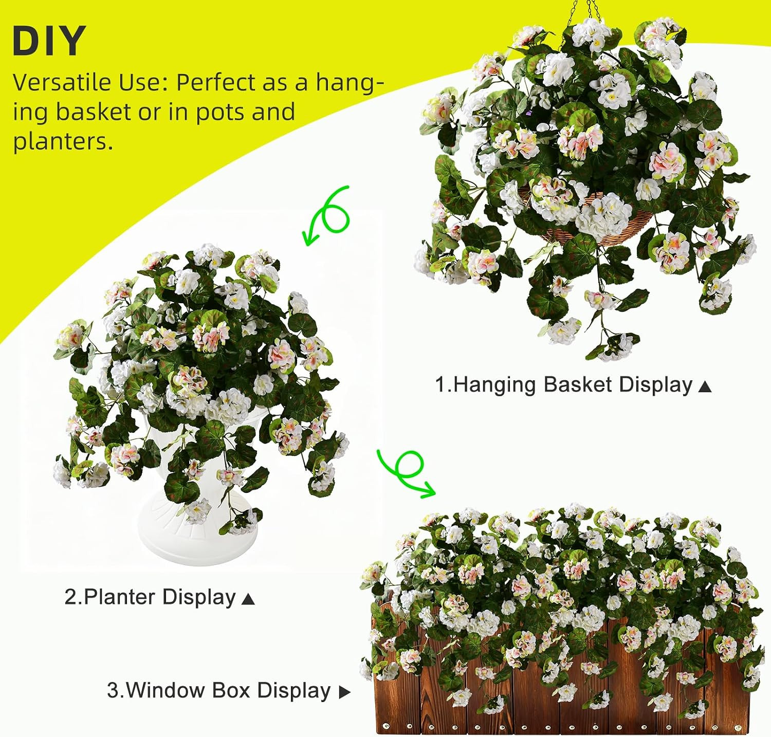 2 Pcs Artificial White Geranium Flowers for Outdoor Decor and Arrangements