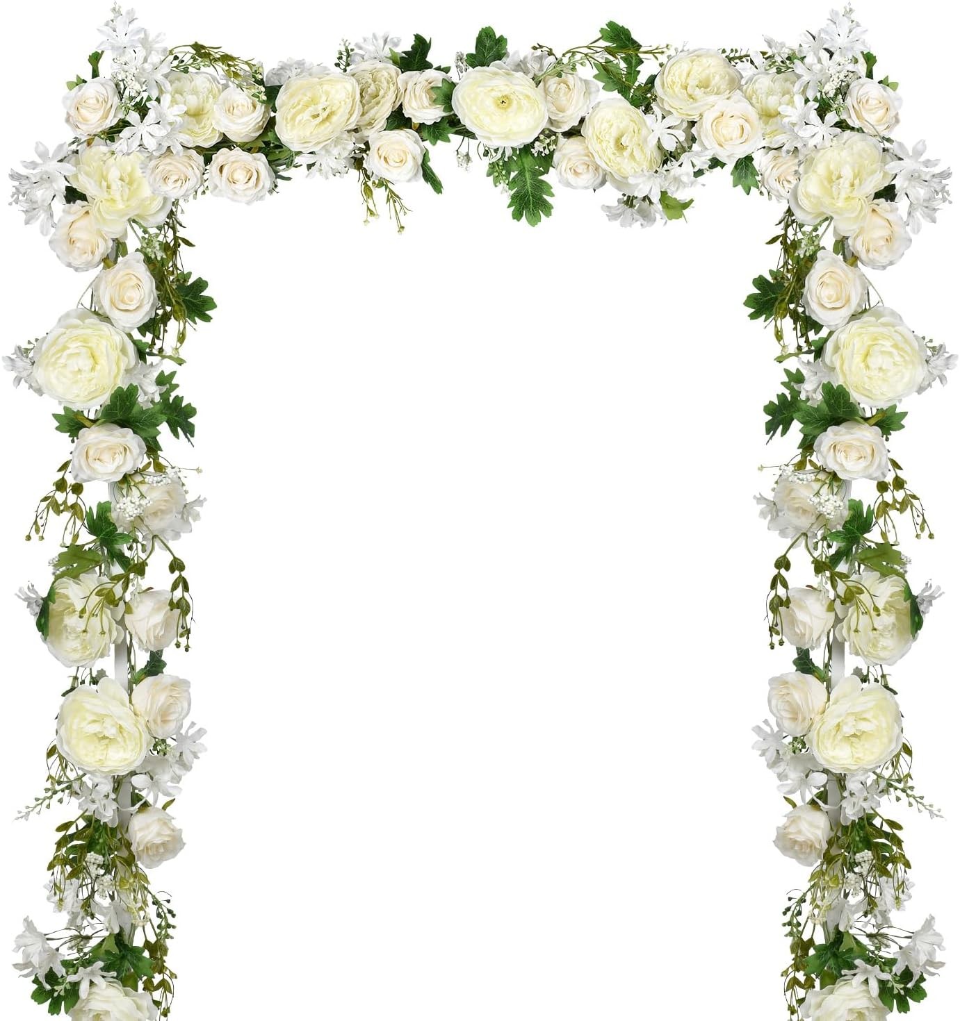 2Pcs Artificial Peony Flower Garland Silk Peony Garland W/ Purple White Flowers