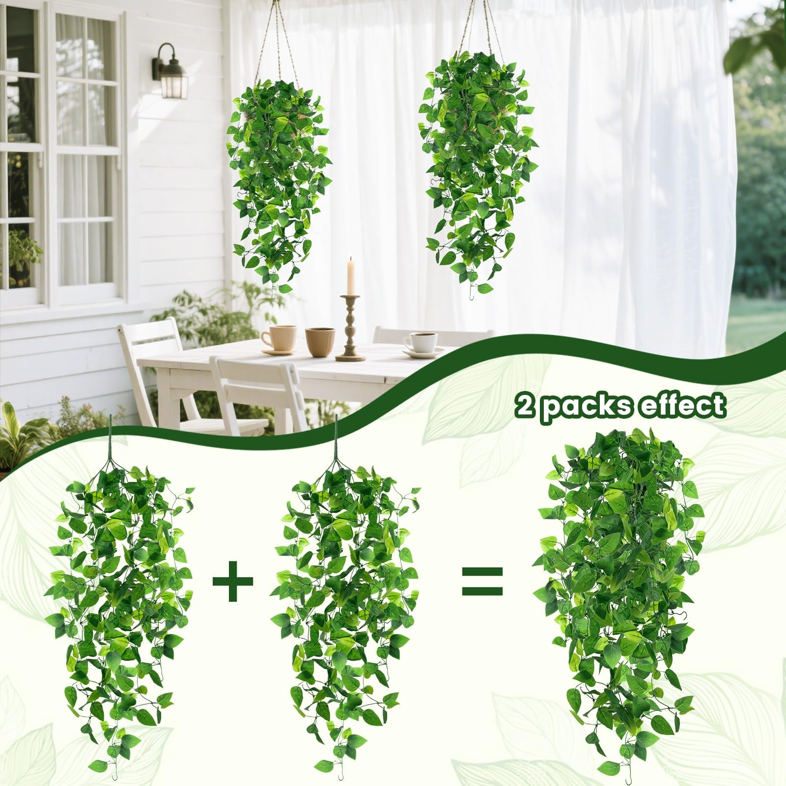 2 PCS Fake Vines, Fake Pothos Hanging Plants Ivy Vines, Artificial