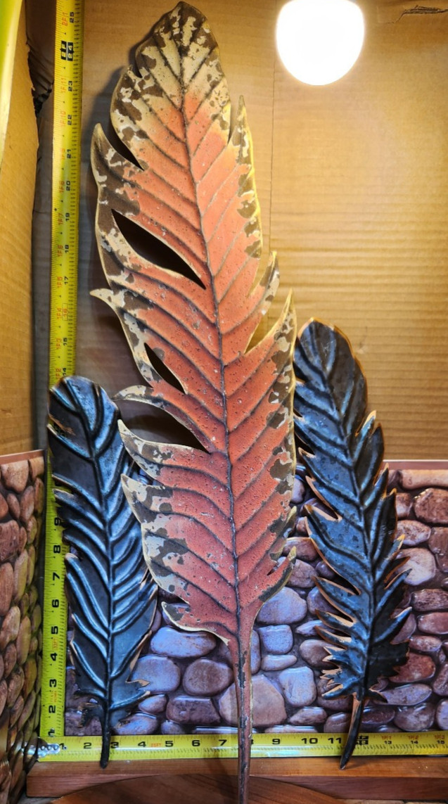 3 stamped steel LEAVES 27″ 15″ 14″ Wall Art NEW-Vintage STOCK-STEAMPUNK ART