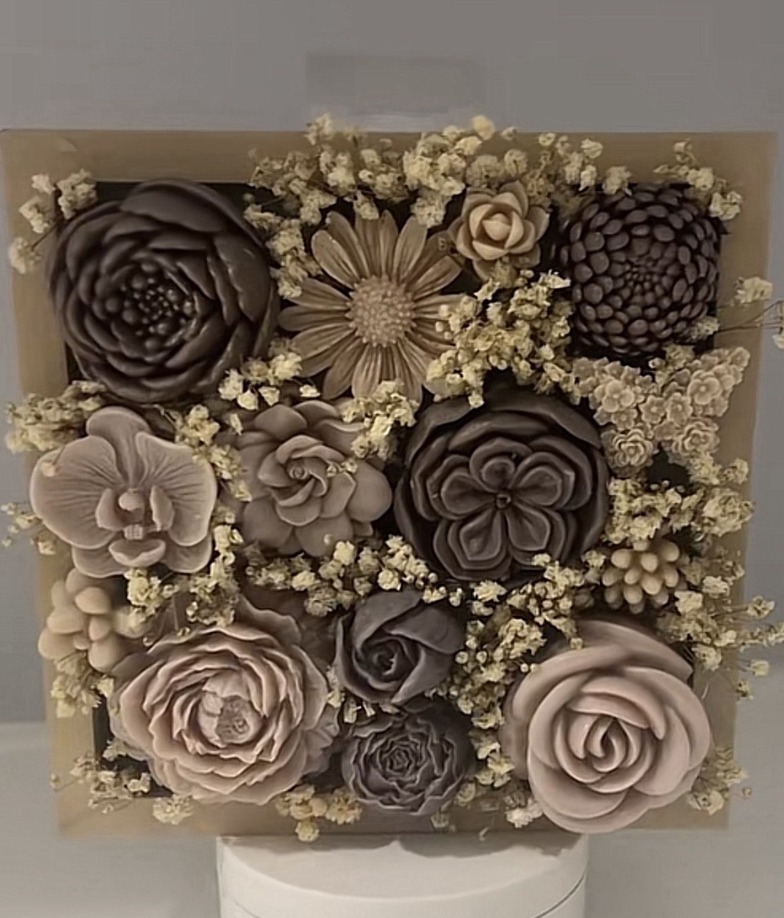 Artificial Rose Arrangement Centerpiece Flower Box Purple Beige Floral Garden