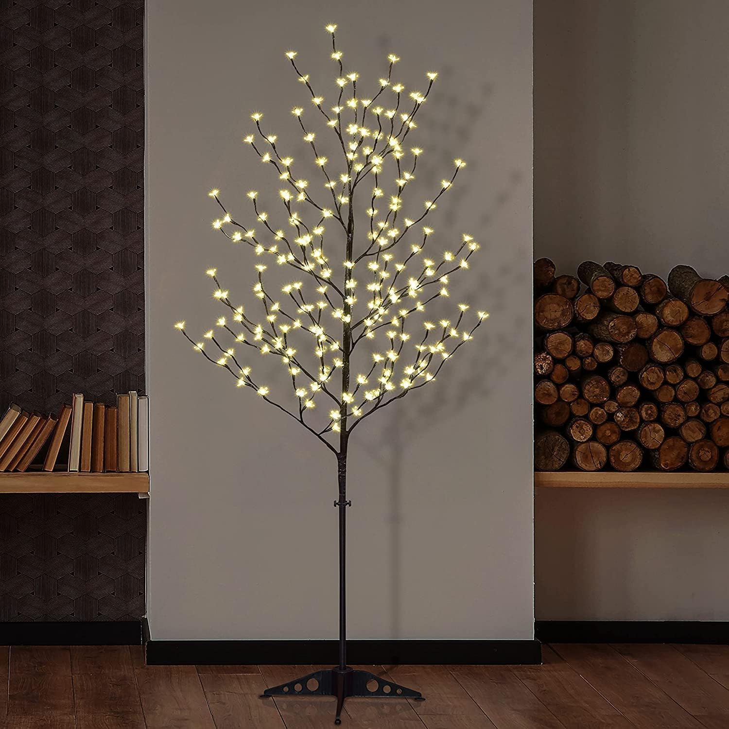 6.5 Feet 208L LED Lighted Cherry Blossom Tree, Warm White, Decorate Home Garden,