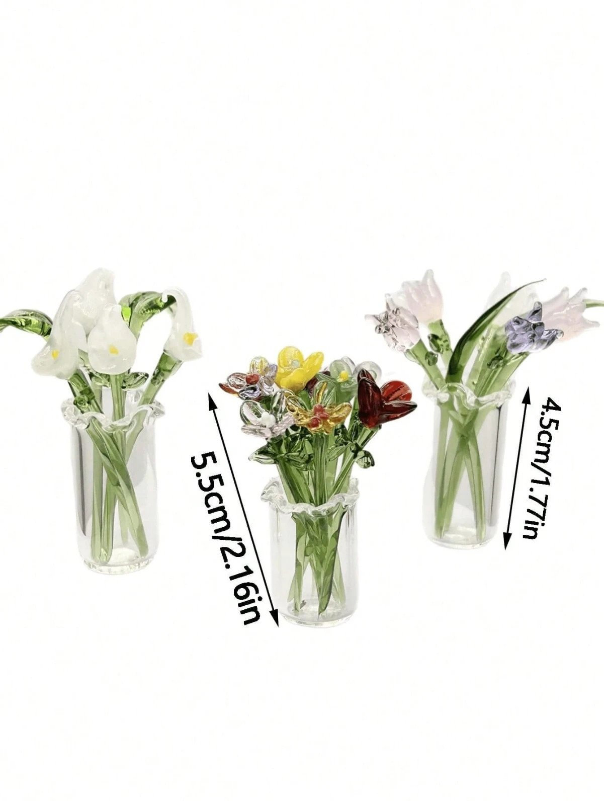 7pcs Mini Glass Vases Set Artificial Flowers Wedding Table Decor