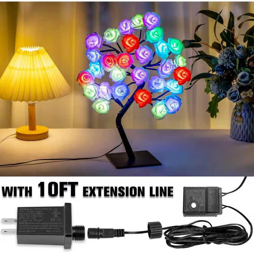 Artificial Rose Tree Lamp Multicolor LED Flower Night Light Tabletop Bonsai Tree