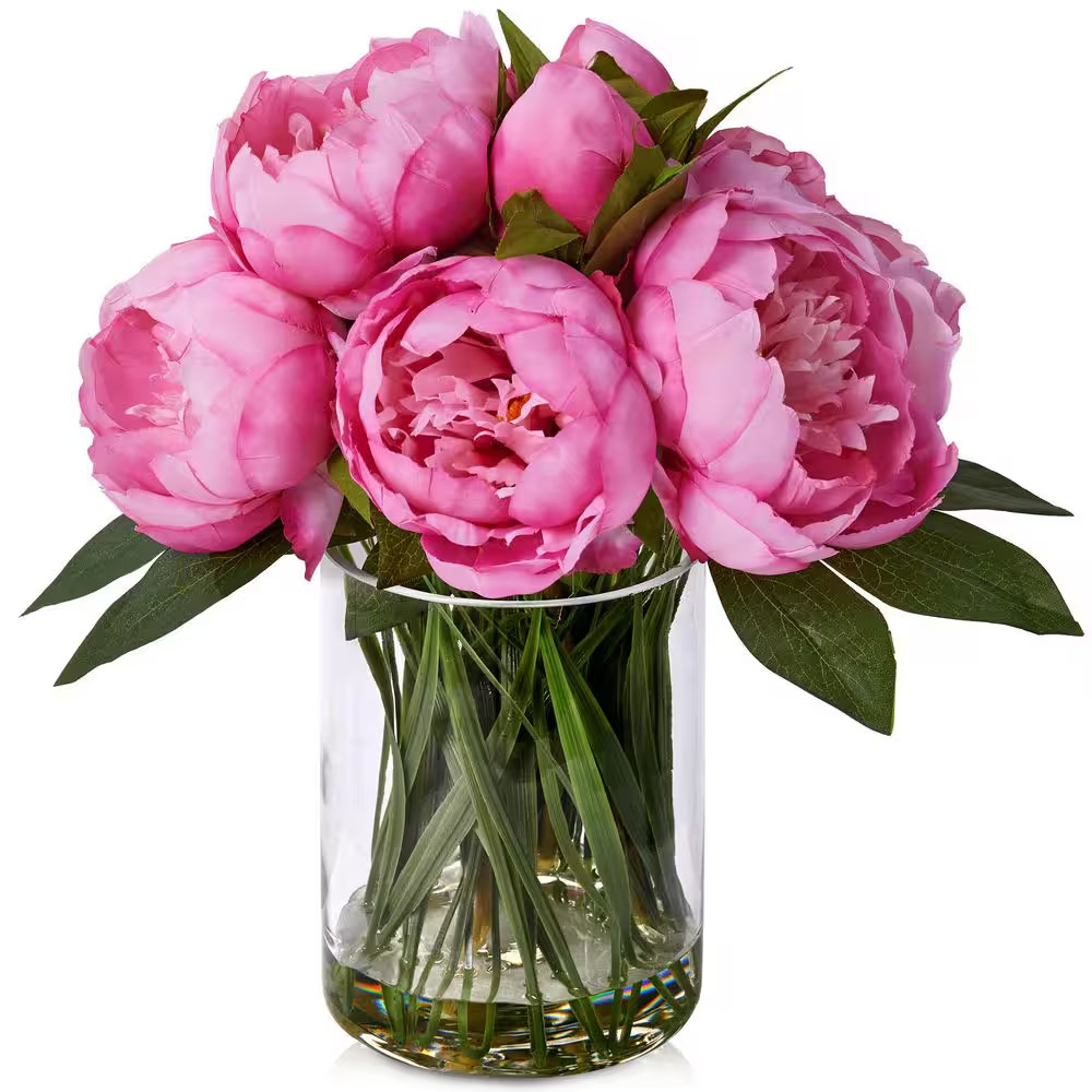 12In Artificial Peony Flowers Faux Peach Pink Peony Fake Flower for Vase Silk Fl