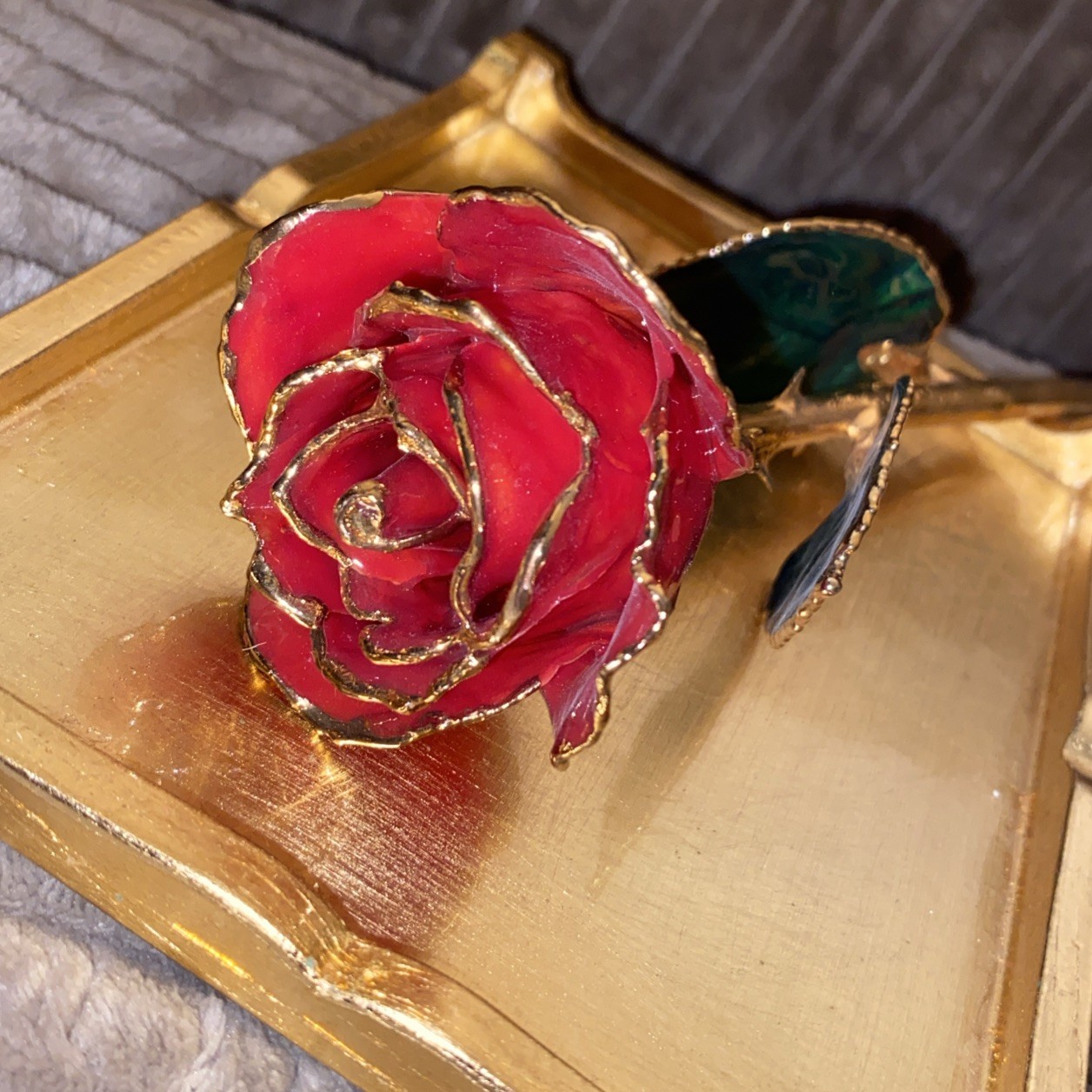 Steven Singer Jewelers Real Rose Preserved Dipped in 24 Karat Gold Red No Box
