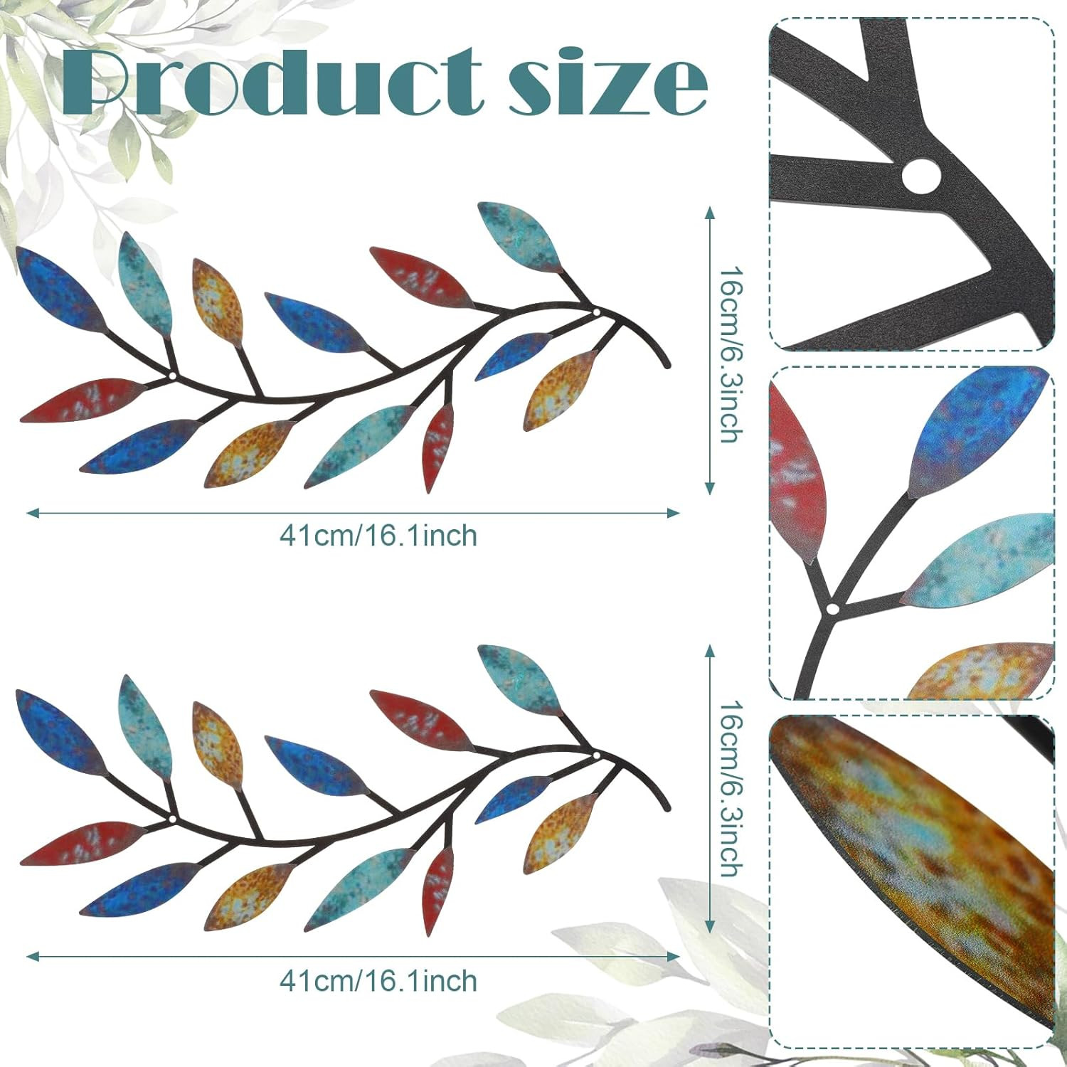 2 Pieces Metal Tree Leaf Wall Decor Vine Olive Branch Leaf Wall Art