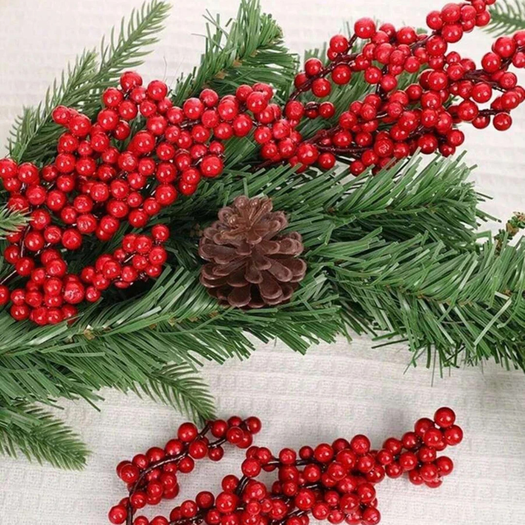 5pcs Artificial Red Berry Picks with Hawthorn Red Berries Branches Home Decor