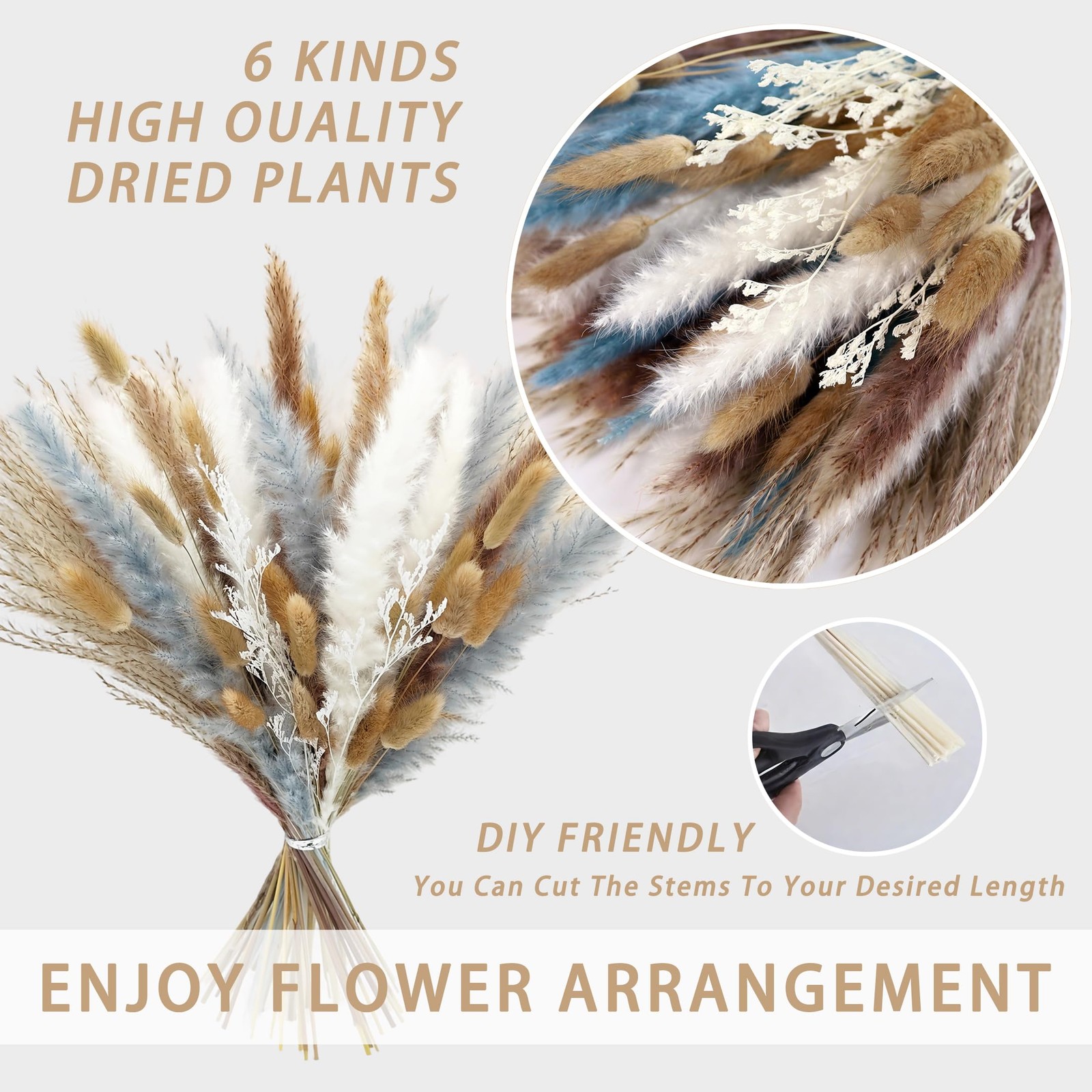 Natural Dried Flower Bouquet – 17″ Boho Style Mixed Pampas Grass