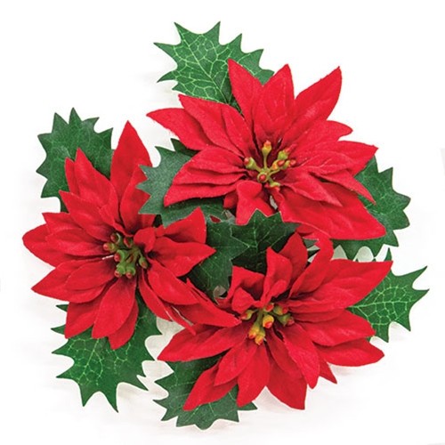 Leafy Poinsettia Taper Candle / Napkin Ring 1″ Inner Diameter Christmas Winter