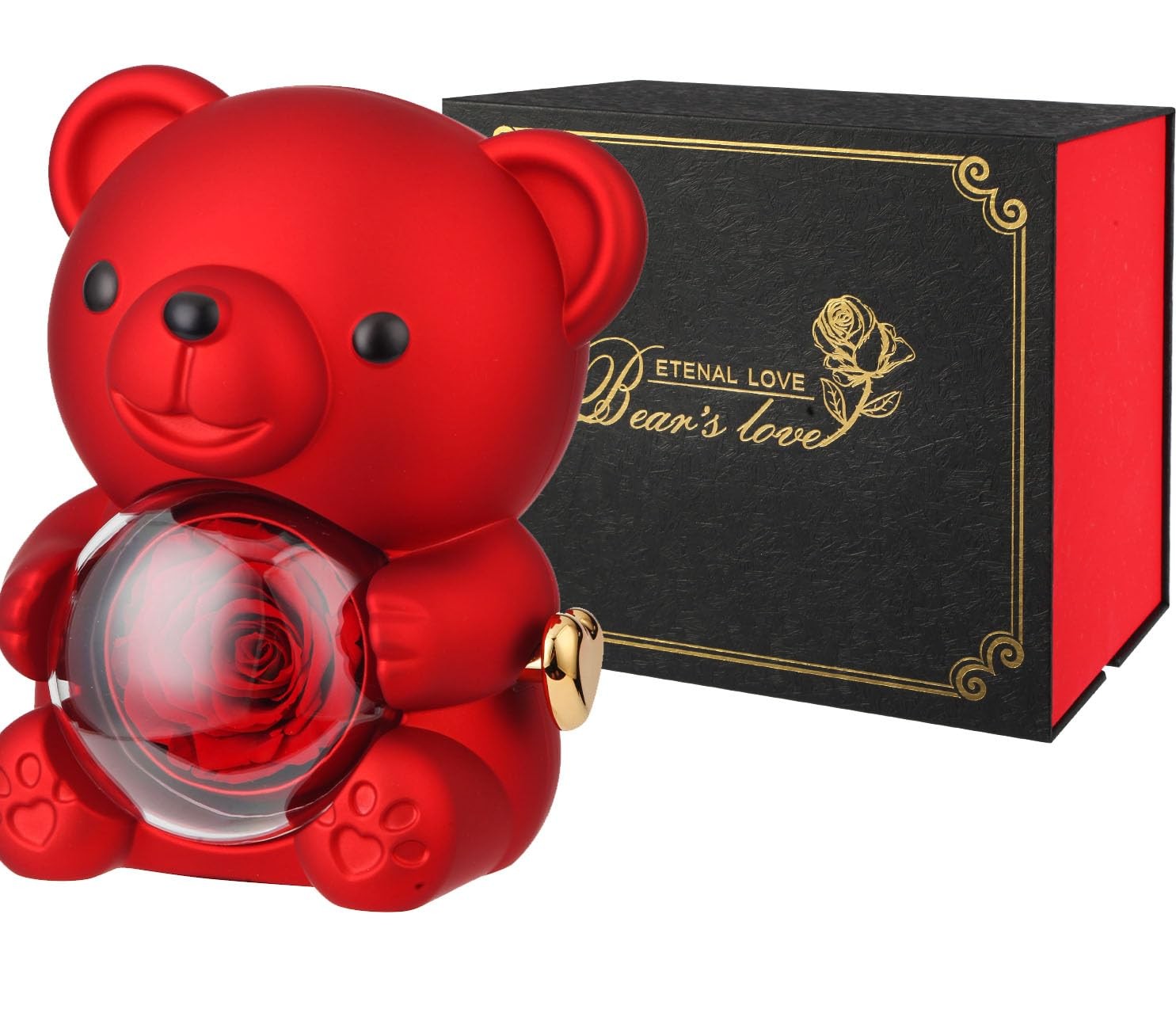 Cute Teddy Bear with Forever Preserved Real Rose,Eternal Flowers Elegant Rose…