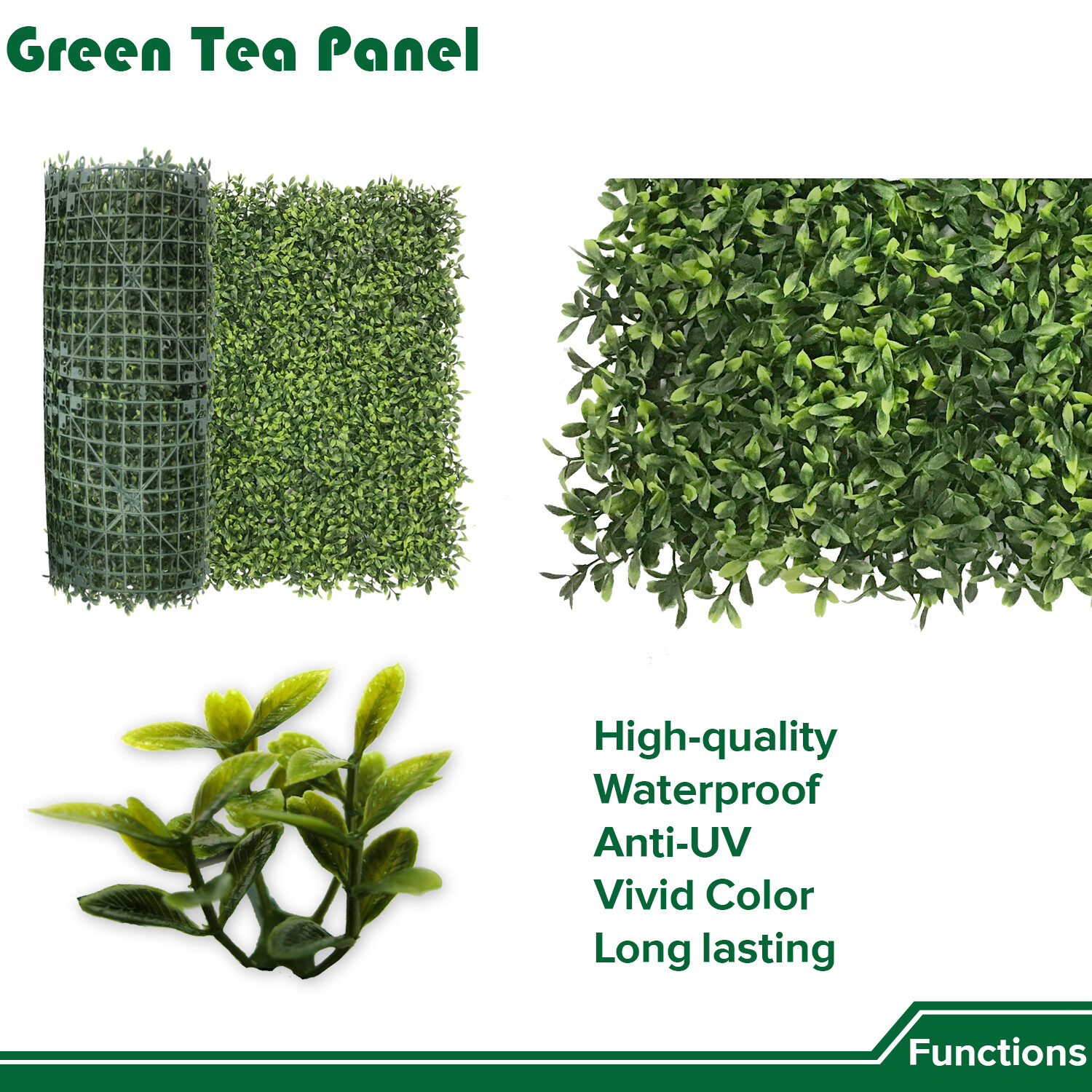 20″ Artificial Faux Green Tea Leaf Grass Mats Privacy Home Hedge Festival Decor