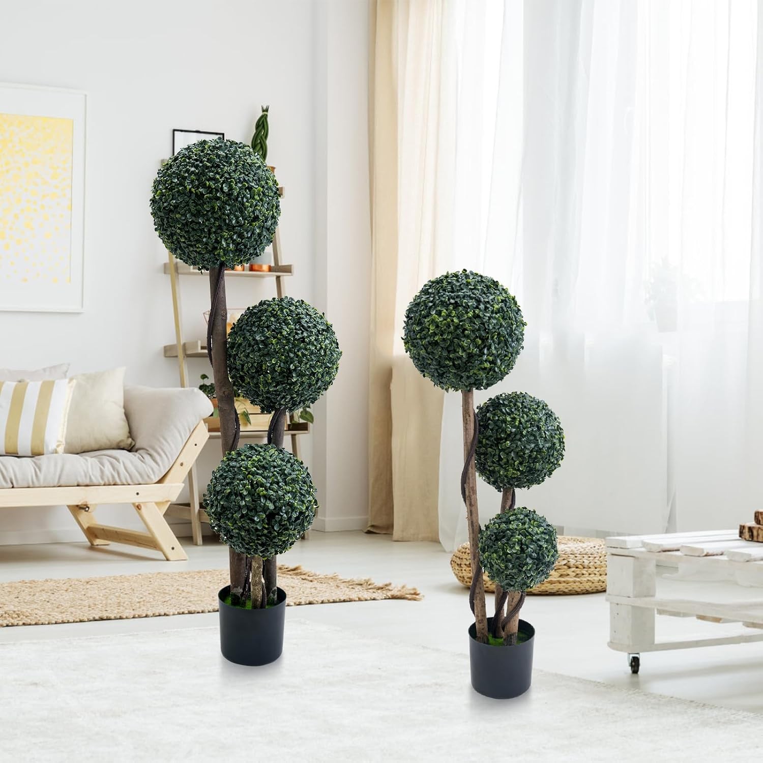 35/45 in Topiary Boxwood Triple Ball Artificial Tree Indoor/Outdoor Home Decor