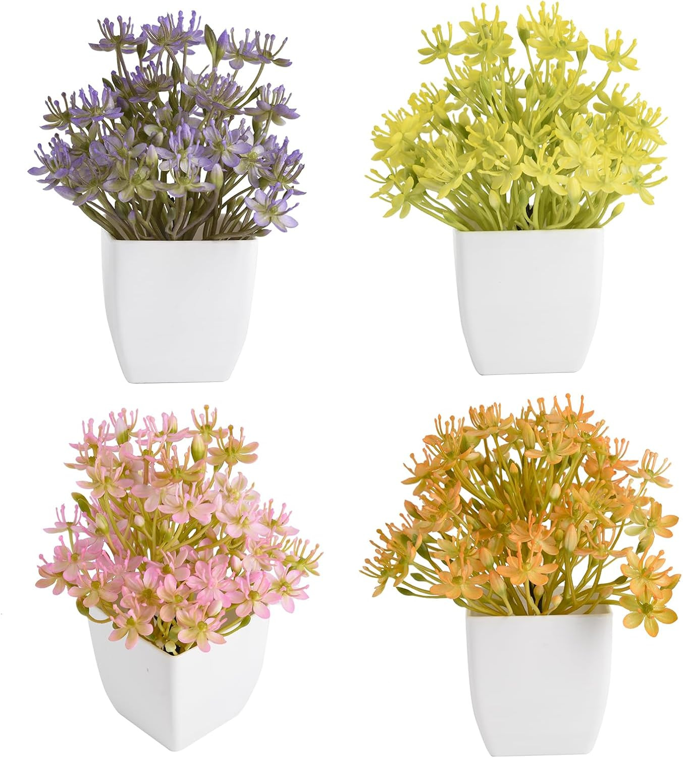 Artificial Mini Plants with Flowers, 4 Pack Fake Potted Plants, Indoor Home