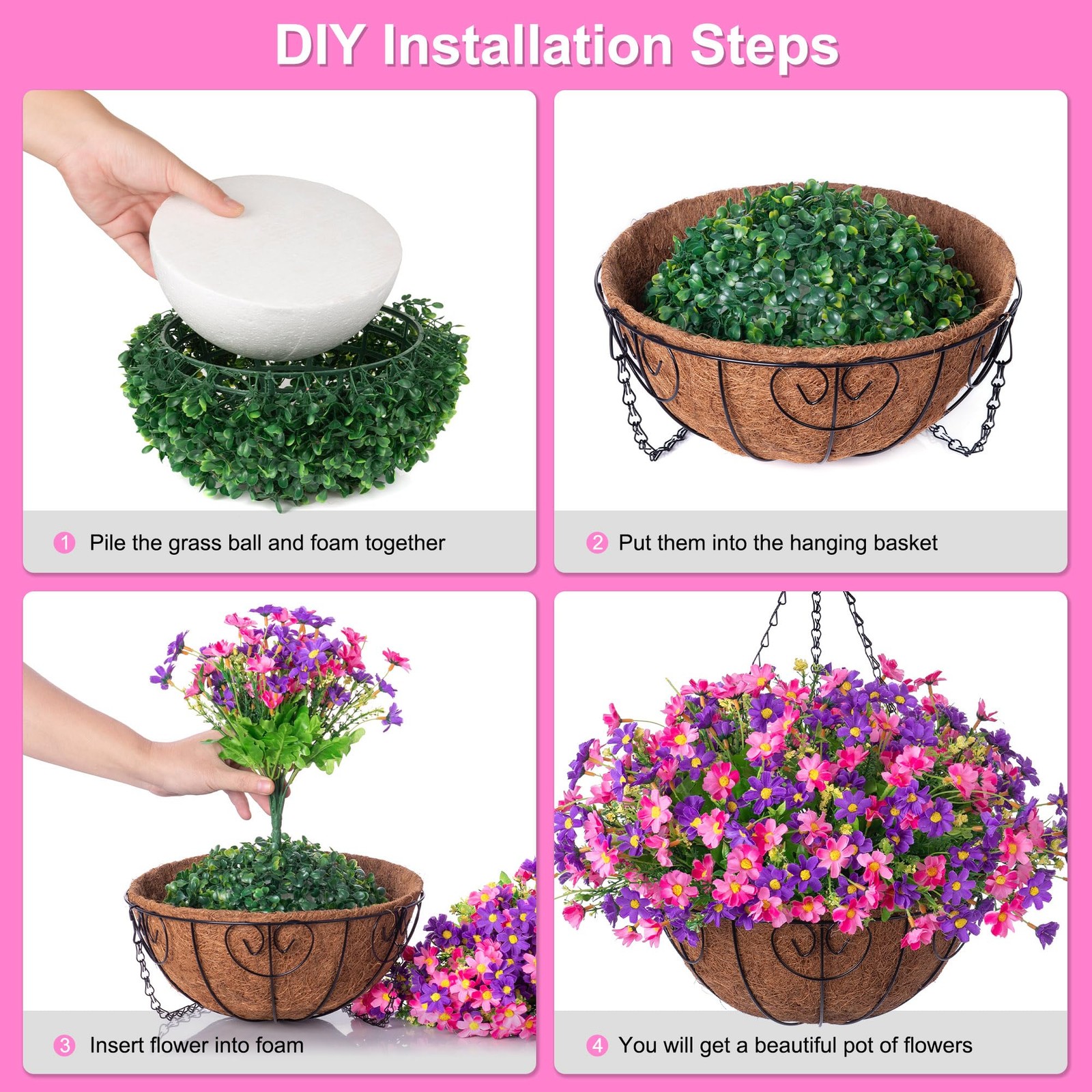 ARTIFICIAL HANGING FLOWERS BASKET FOR PATIO GARDEN PORCH DECK SPRING SUMMER DECO