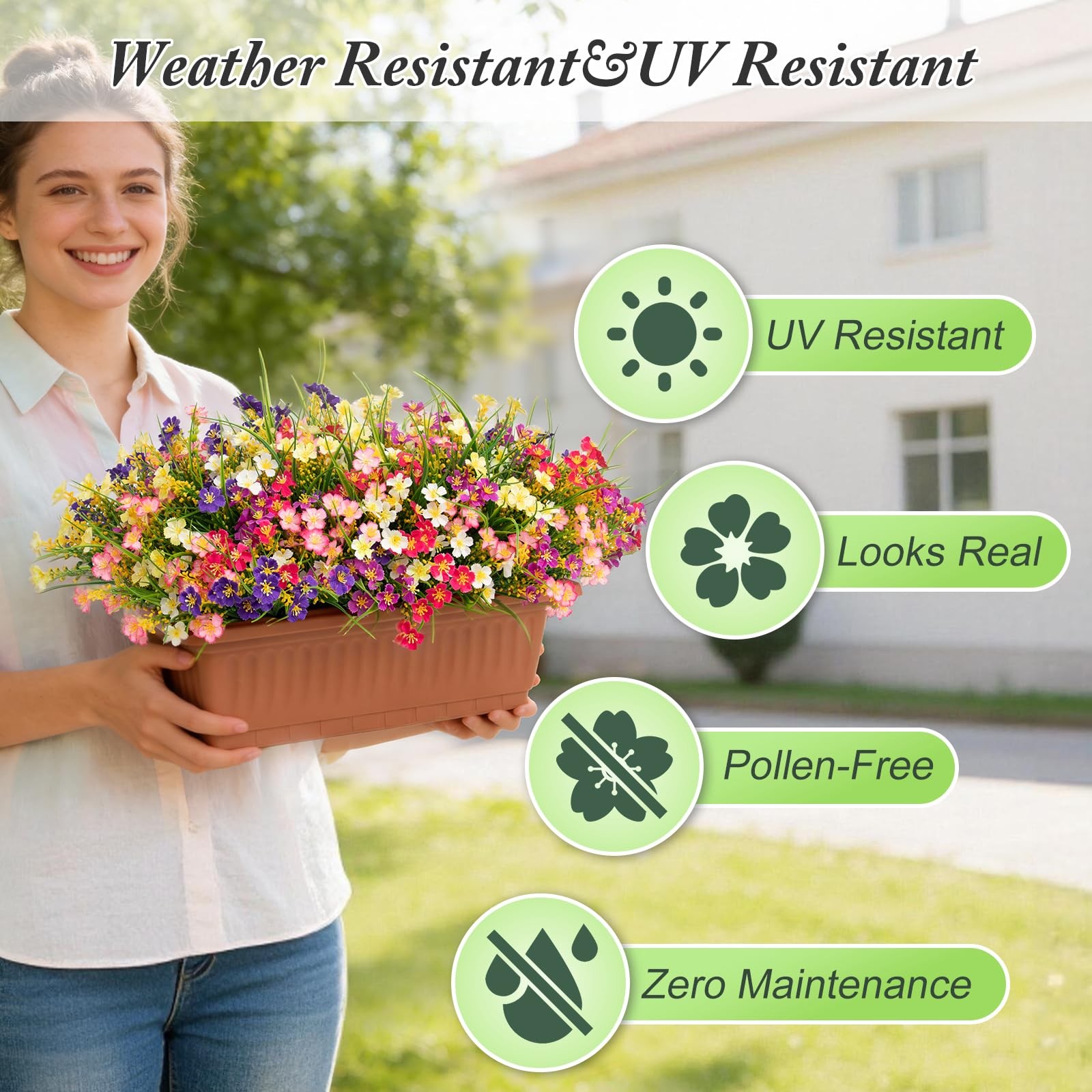 UV Resistant Artificial Flowers Outdoor Faux Wildflowers Summer Decor