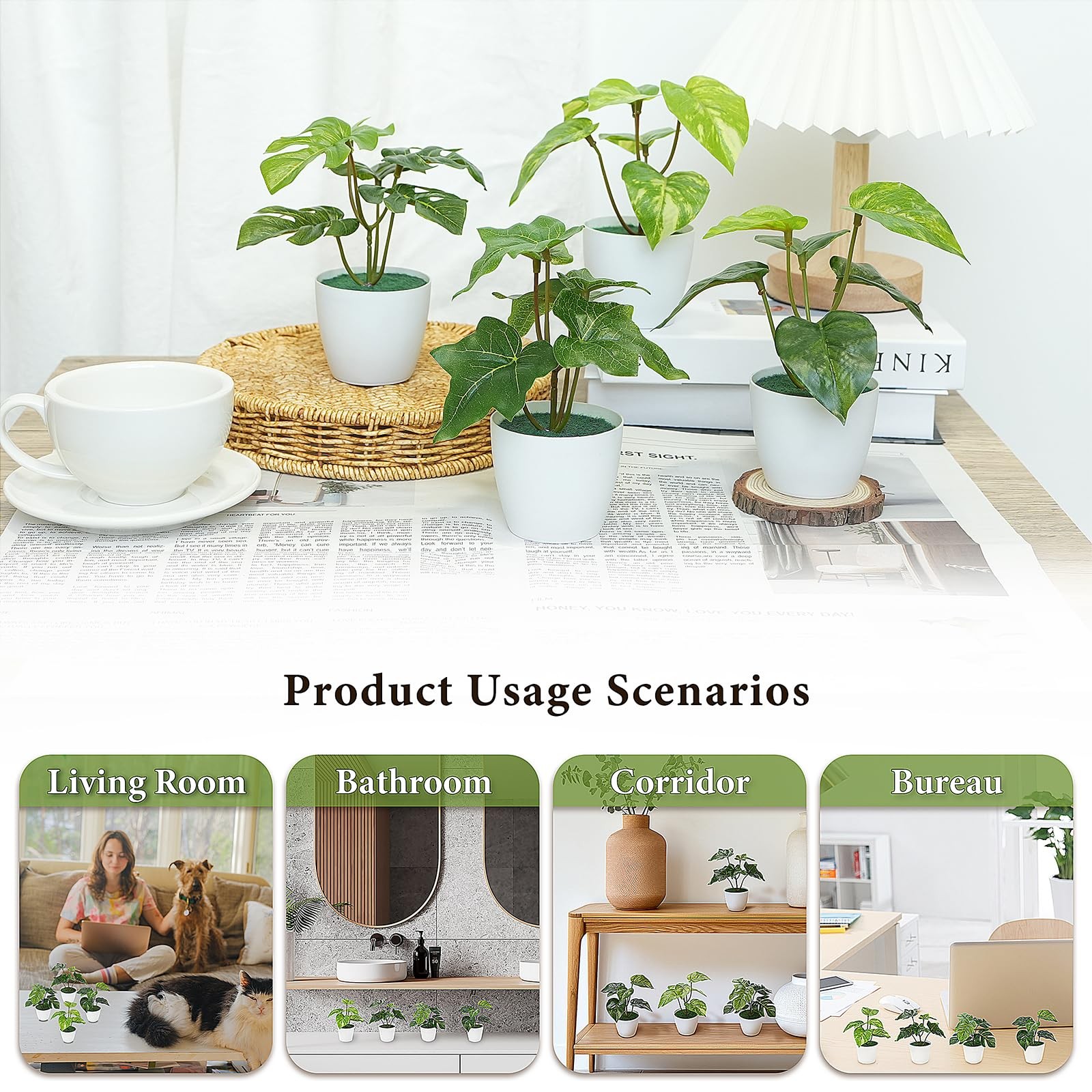 4 PCS Mini Artificial Potted Plants, Fake Greenery Indoor Decor for Home Kitchen