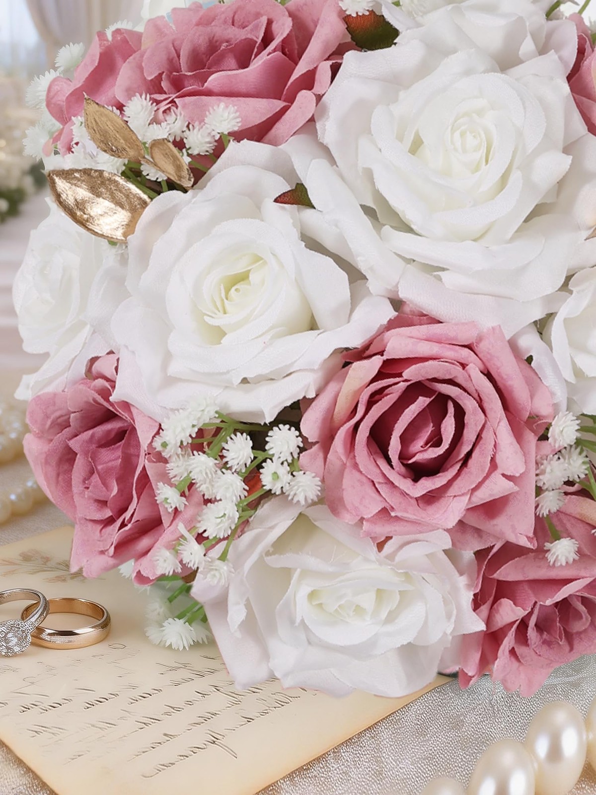1 PCS Wedding Bouquets 9 Inch Artificial Rose Bridal Ivory White Pink Silk