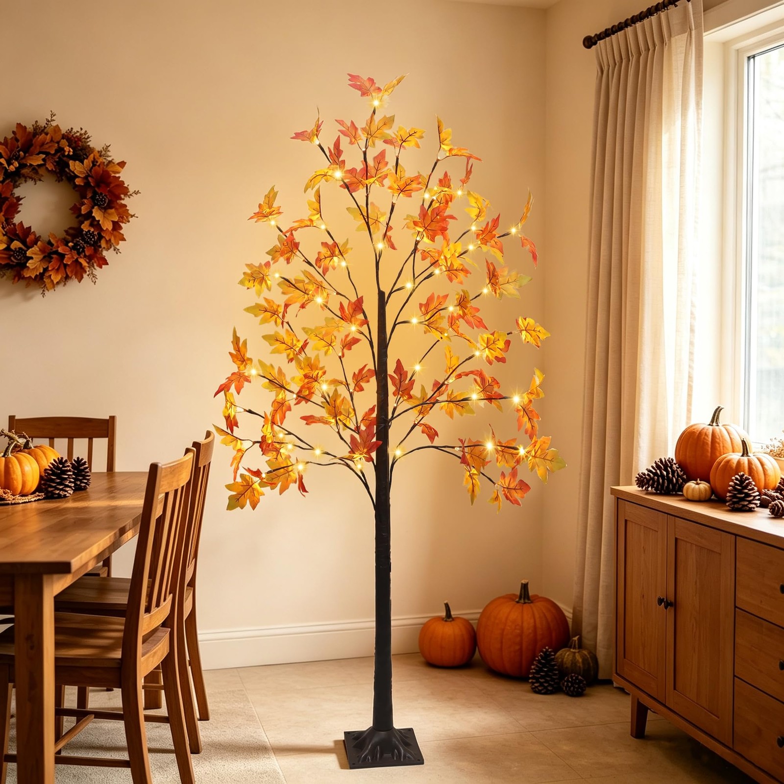 5 FT Lighted Fall Maple Tree, Fall Decorations for Home