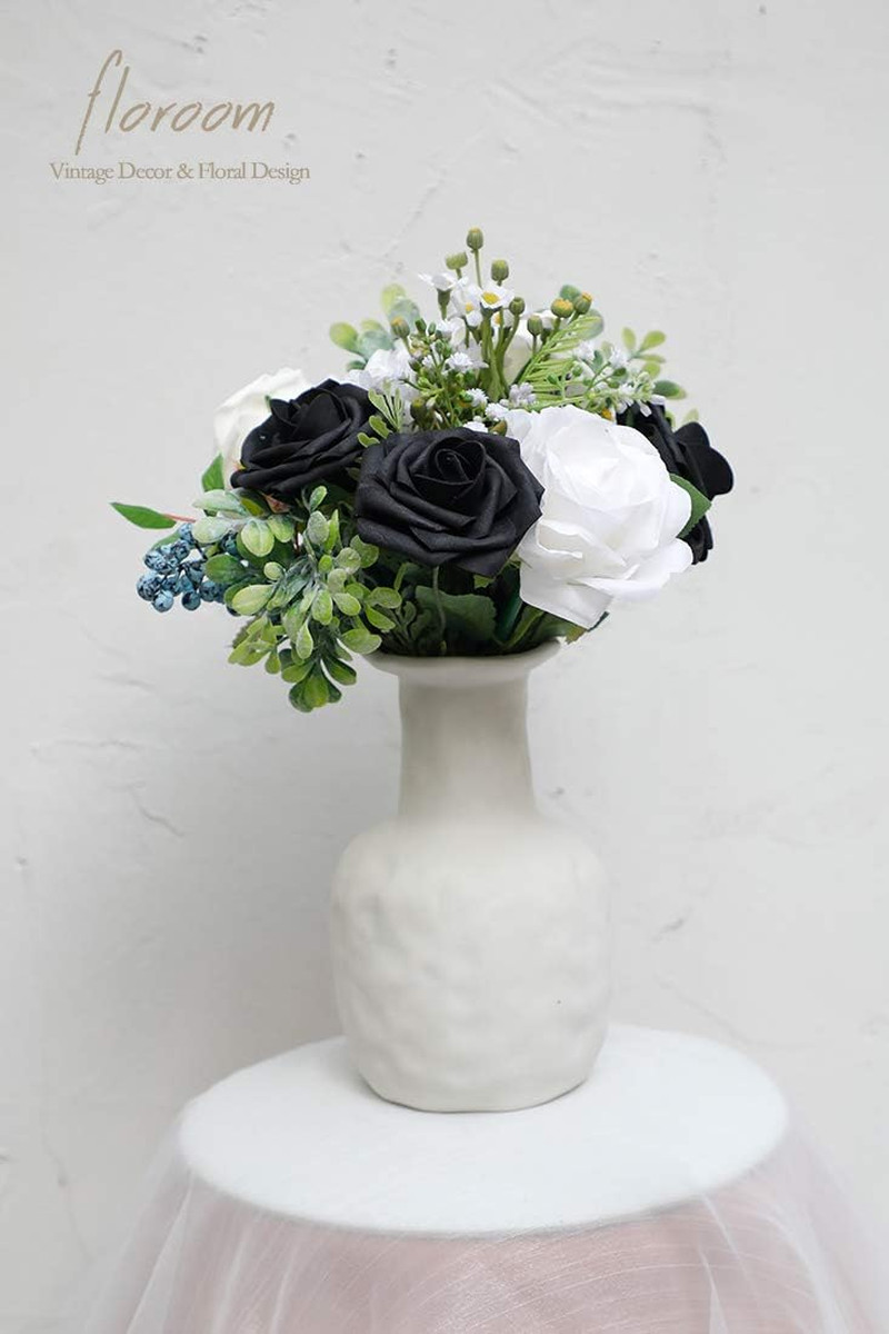 Artificial Flowers 25Pcs Real Looking Black Foam Fake Roses with Stems for DIY W