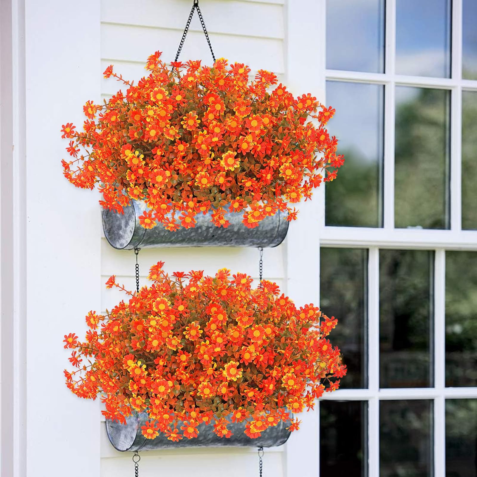 Artificial Fall Flowers Faux Mums 12 Bundles Faux Flower Daisy with Eucalyptu…
