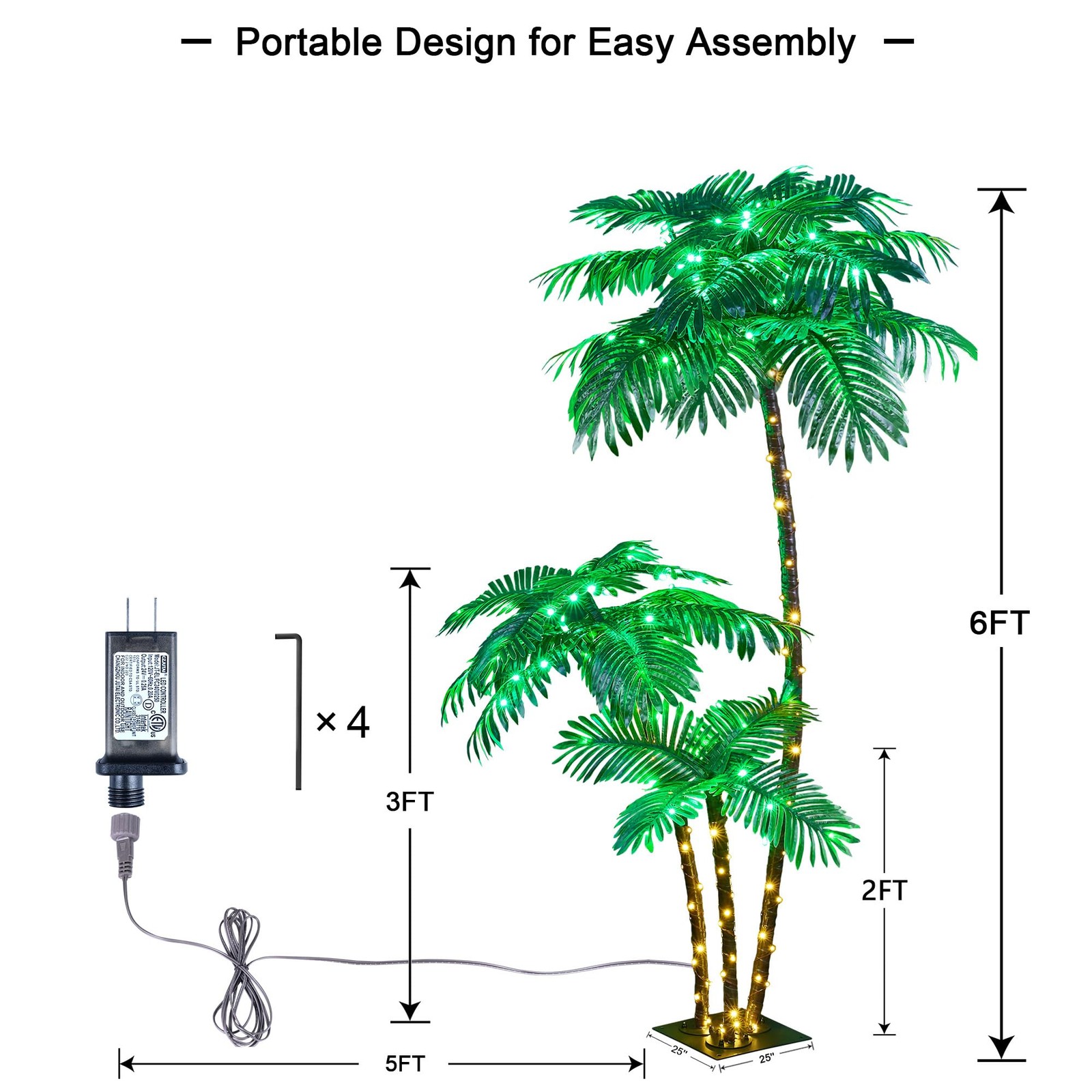 Lighted Palm Tree 6FT 3FT 2FT Artificial Palm Decor for Outdoor 203 LED Light…
