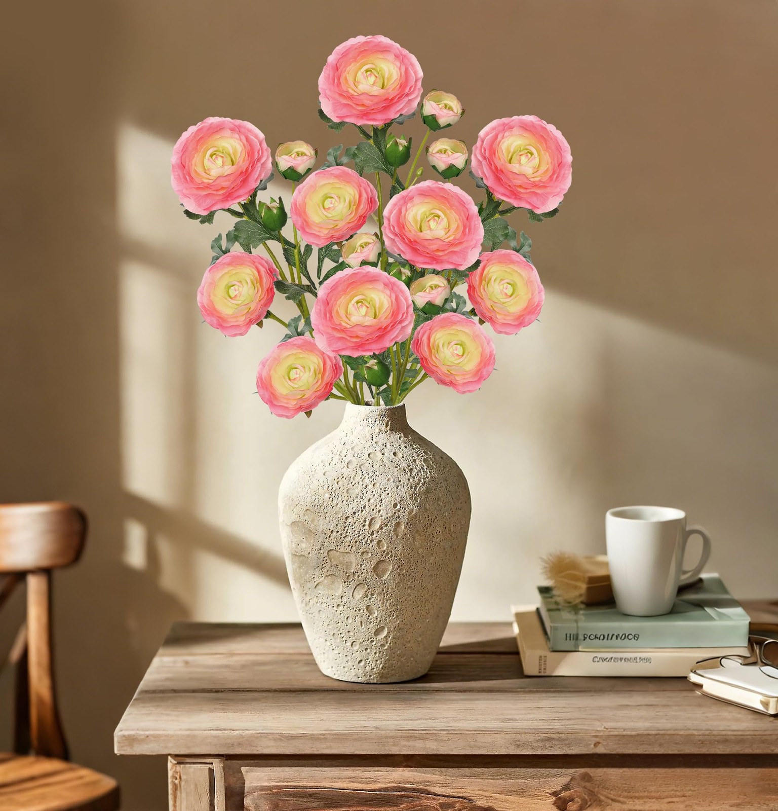 Pink Ranunculus Artificial Flowers Bouquets, Set of 5 25.9” Long Stems Faux …