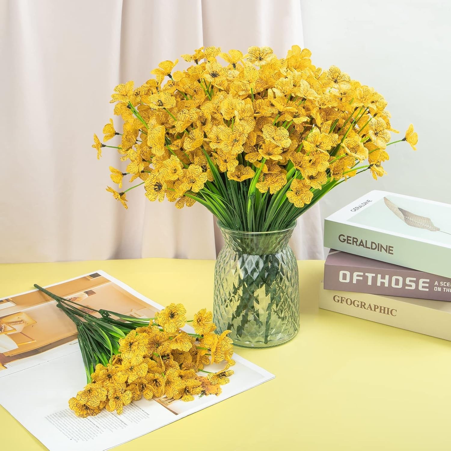 12 Bundles Yellow Artificial Flowers – UV Resistant Faux Silk for Home Decor
