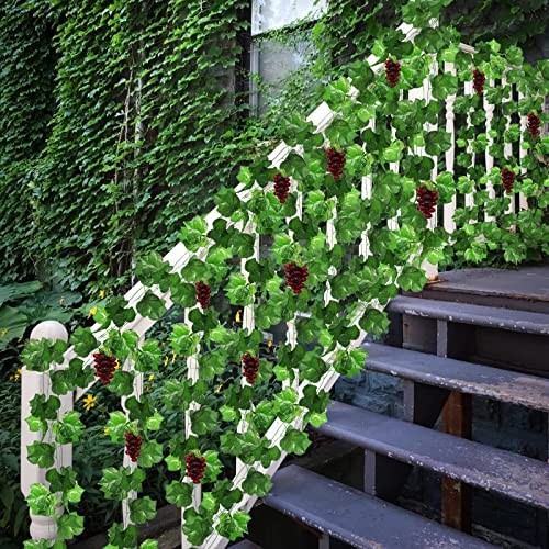 12 Strands 90 ft Artificial Fake Grape Vines with 3 Strings Grapes, Hanging