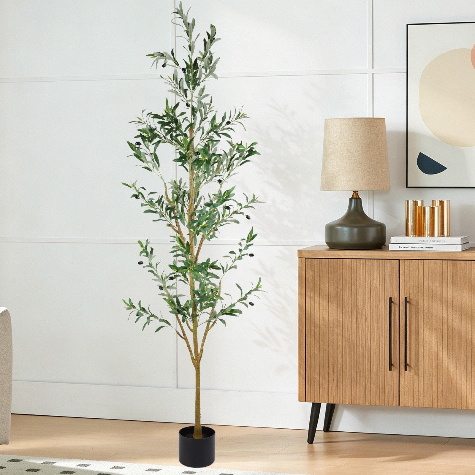 7FT Tall Olive Trees Artificial Indoor Faux Olive Tree Natural Wood Trunk Décor