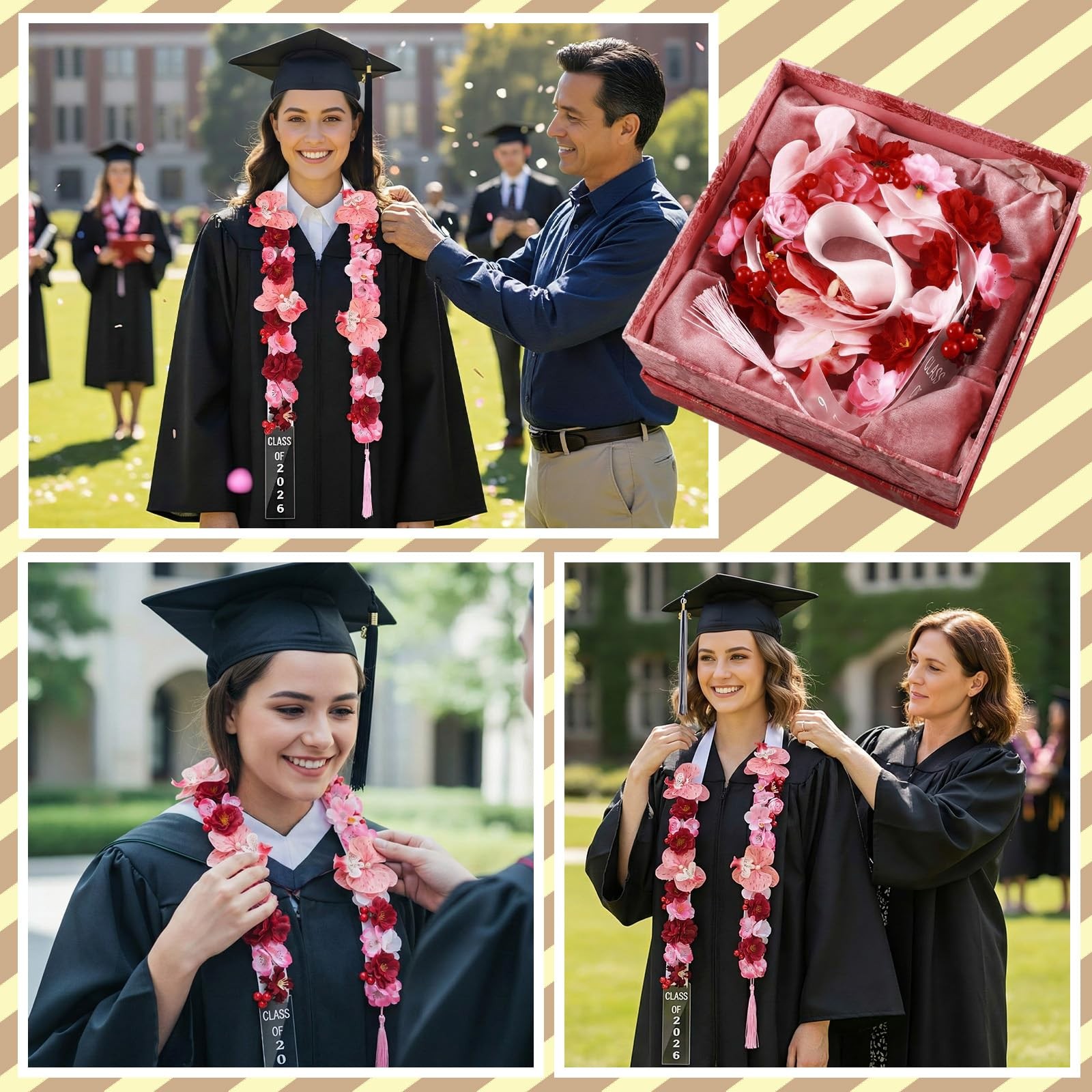 1 Pcs Graduation Lei 2026 Artificial Graduation Candy Lei Ribbon Phalaenopsis…