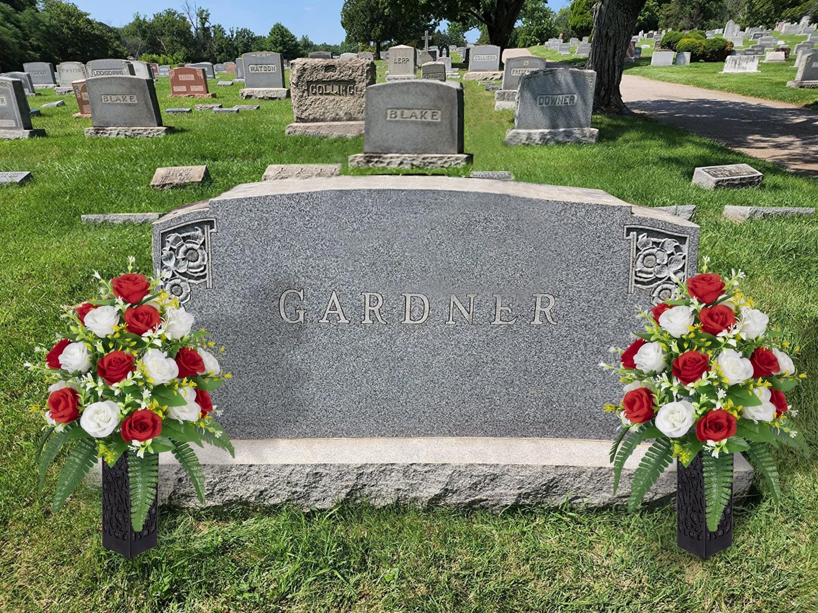 MOOMASS Artificial Cemetery Flowers – Grave Decorations, Cemetery Flowers for…