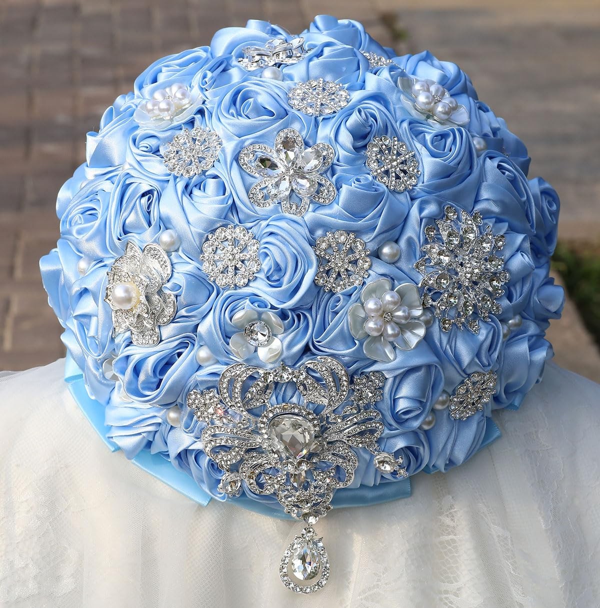 Bridal Wedding Bouquet Round Bling Brooch Bouquet Artificial Rose Flower Bunc…